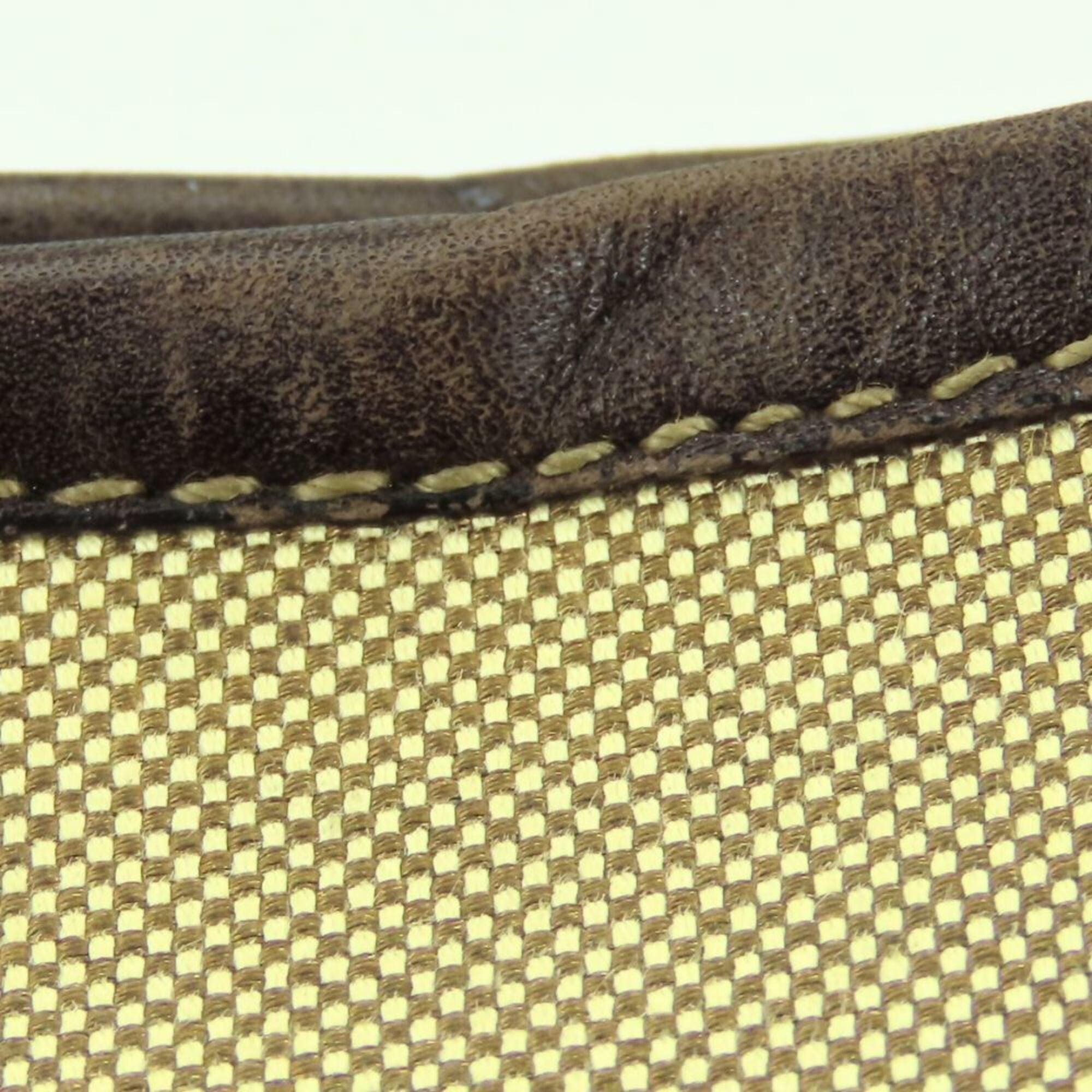 Prada Beige Brown Canvas Leather Shoulder Bag (Pre-Owned)