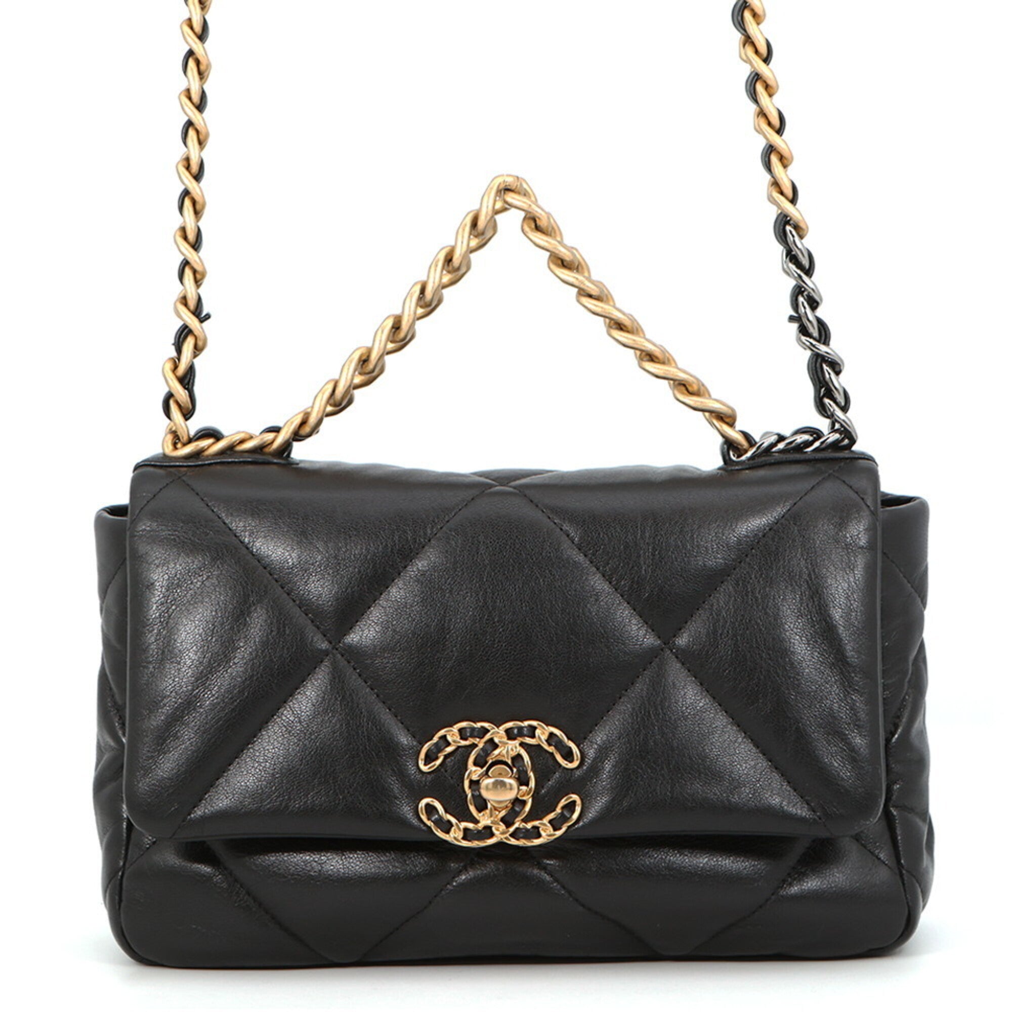 Chanel Black Leather Handbag Shoulder Bag (Pre-Owned)