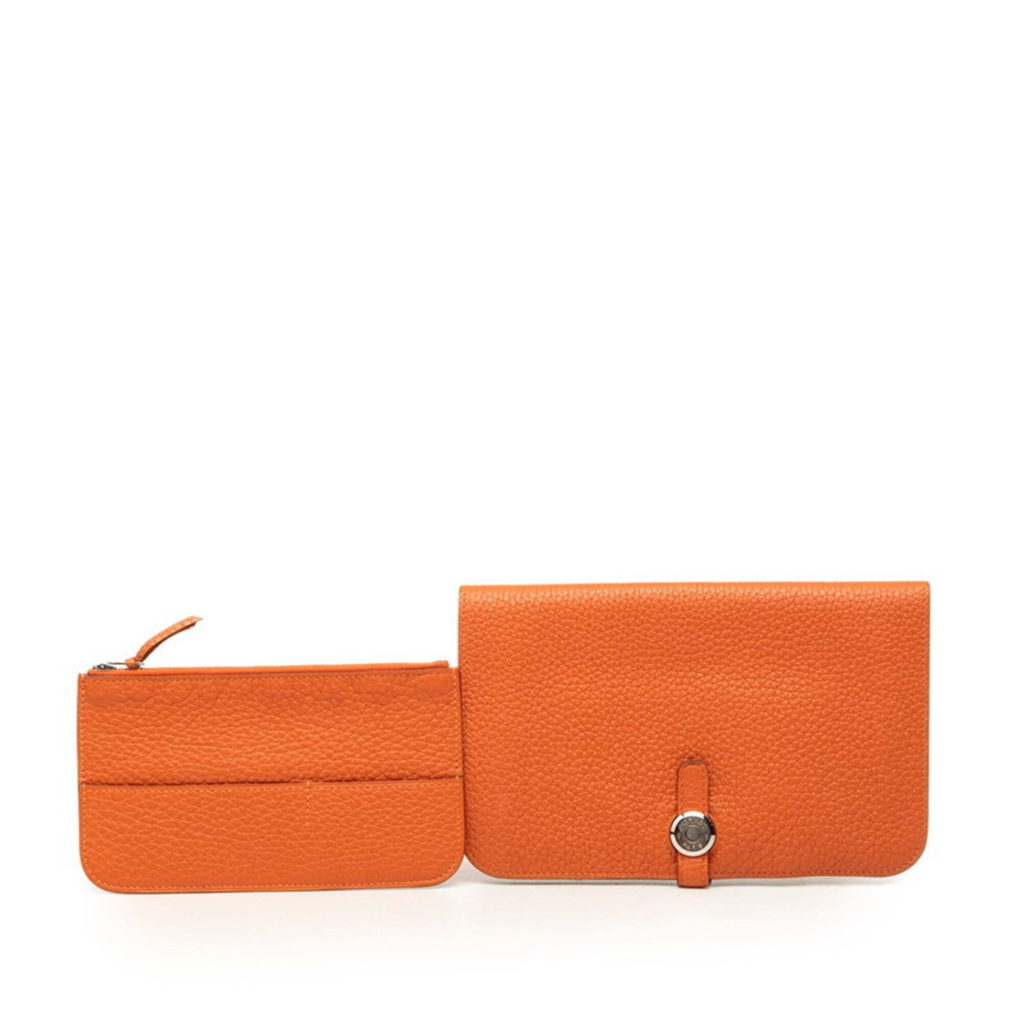 Hermes Dogon Duo Orange Taurillon Clemence Leather Long Wallet (Bi-Fold) (Pre-Owned)
