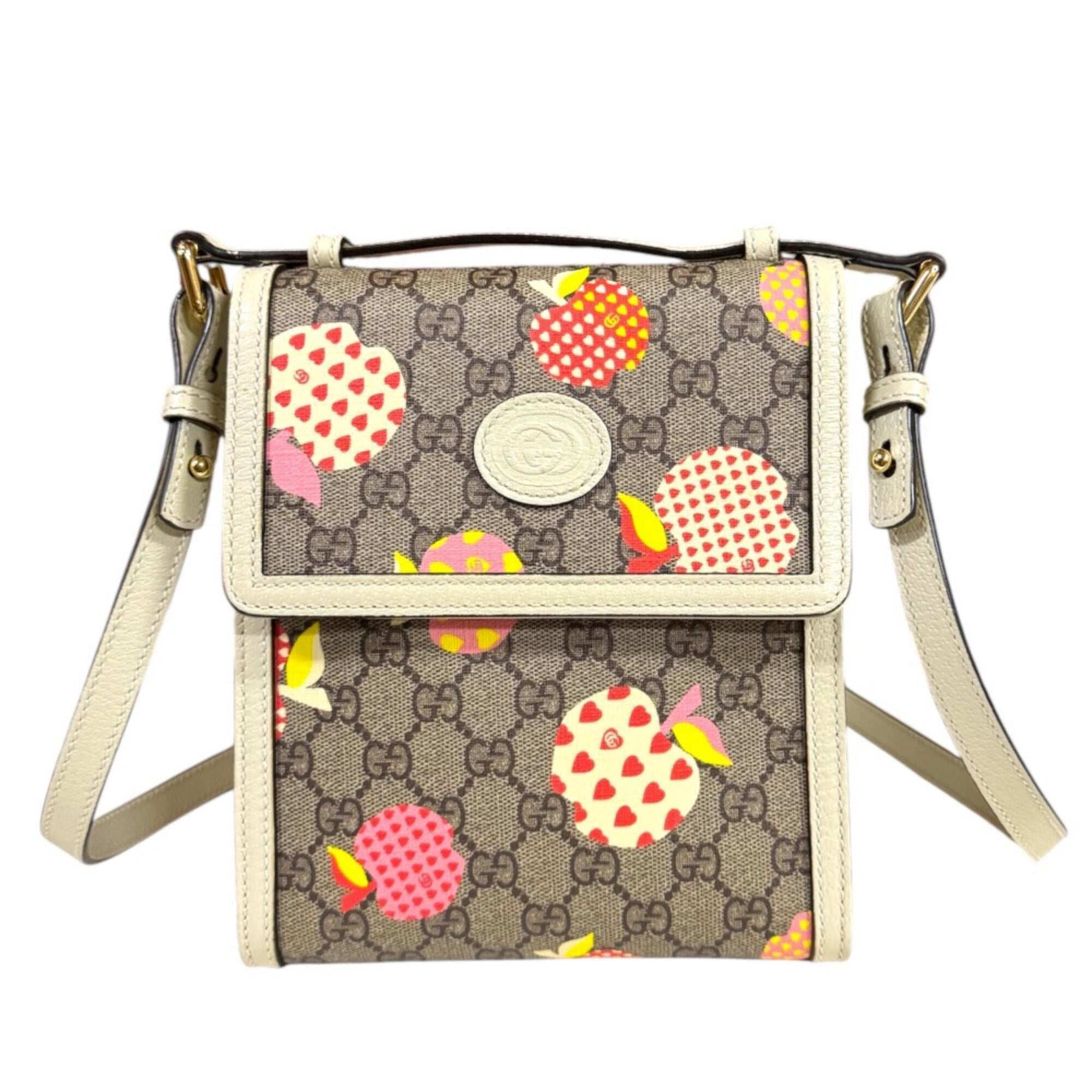 Gucci Beige White Gg Supreme Canvas Shoulder Bag (Pre-Owned)