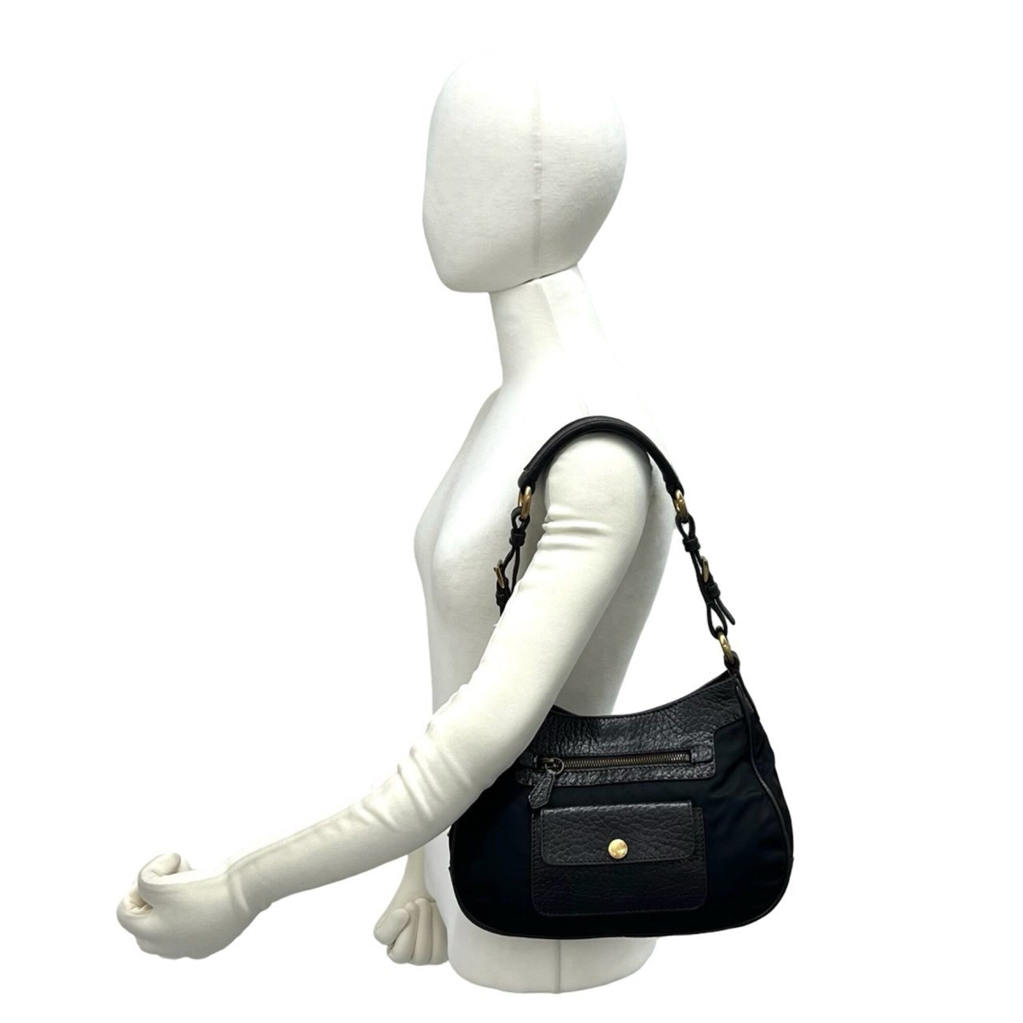 Prada Black Brown Nylon Leather Shoulder Bag Tote Bag (Pre-Owned)
