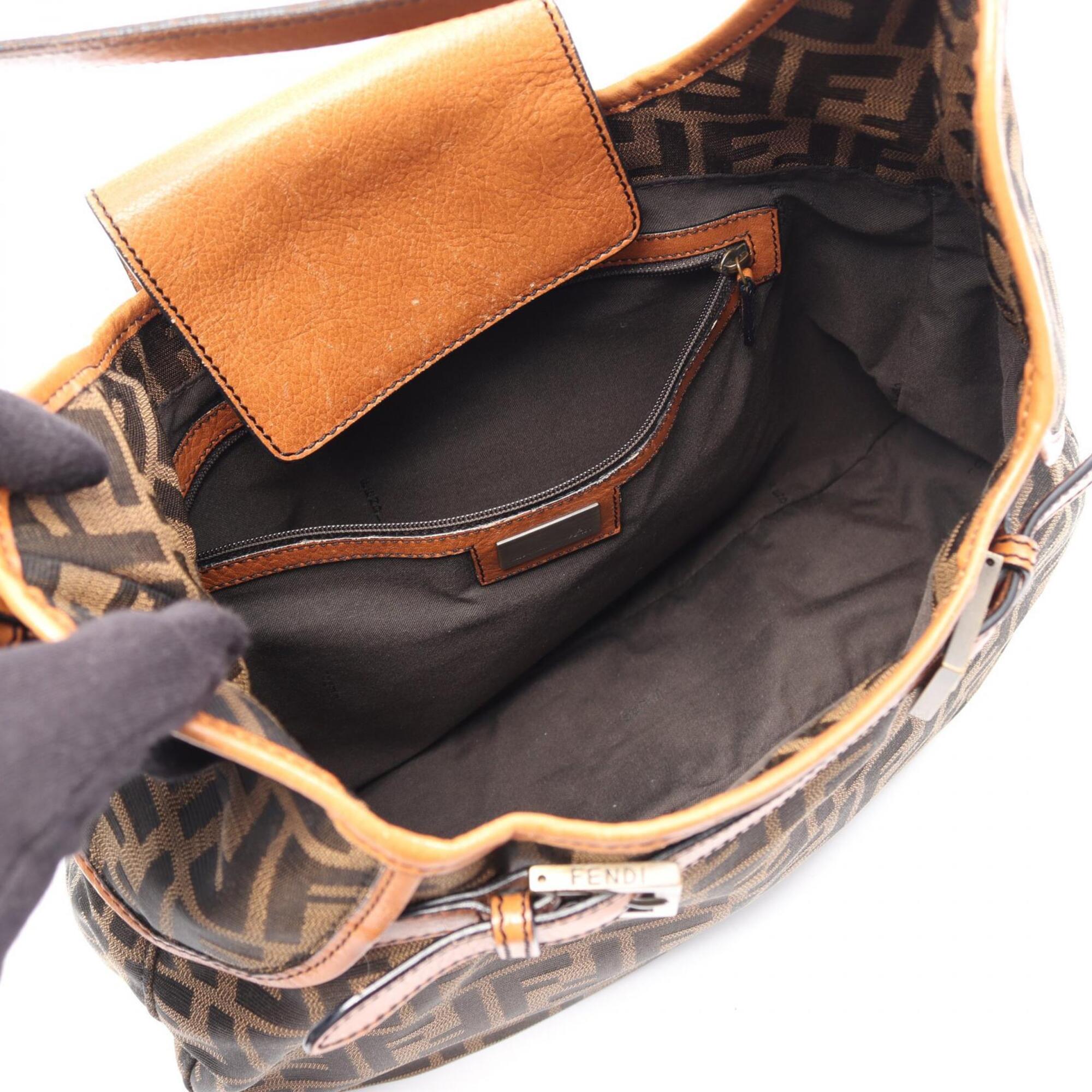 Fendi Black Brown Canvas Leather Handbag Shoulder Bag (Pre-Owned)