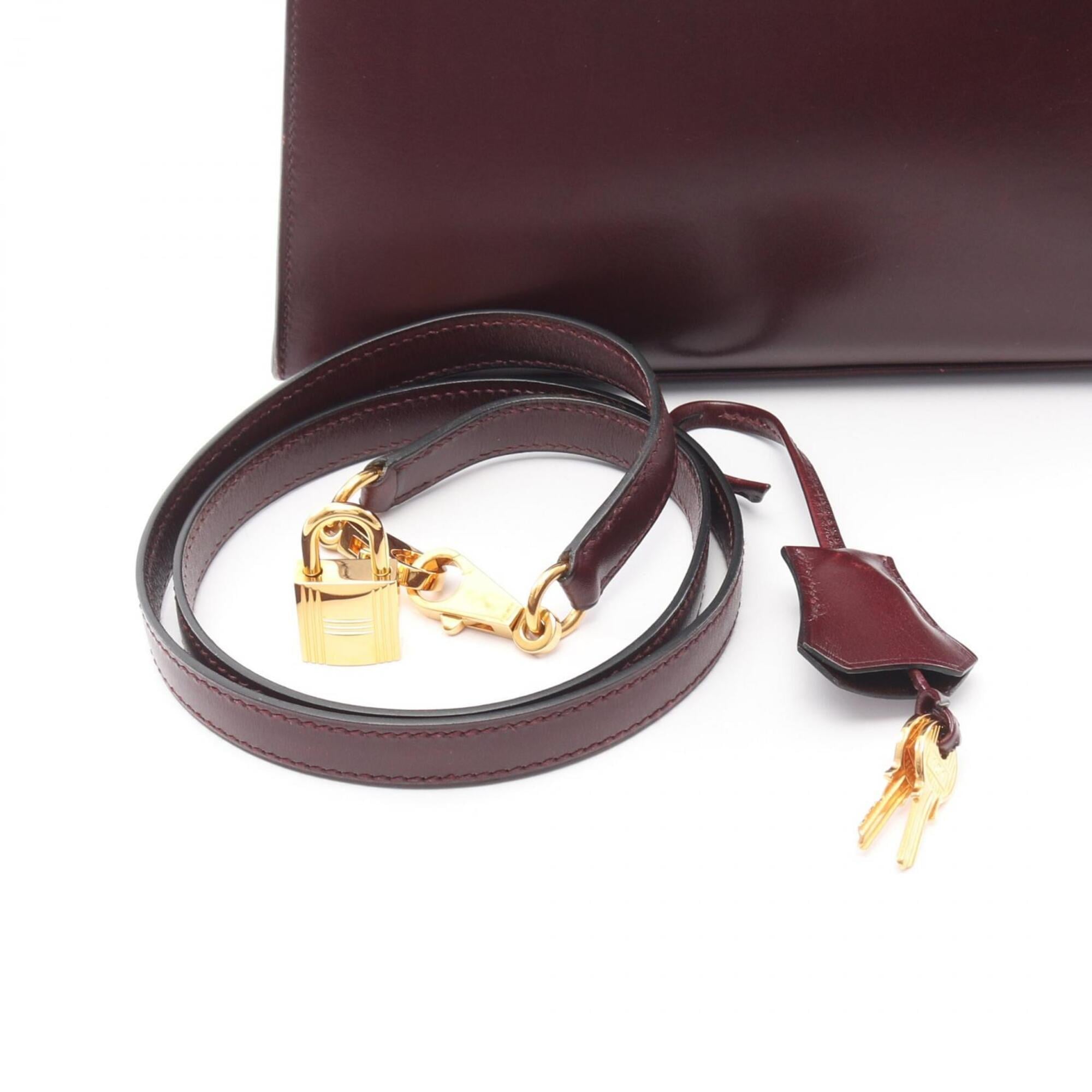 Hermes Bordeaux Rouge H Leather Handbag (Pre-Owned)