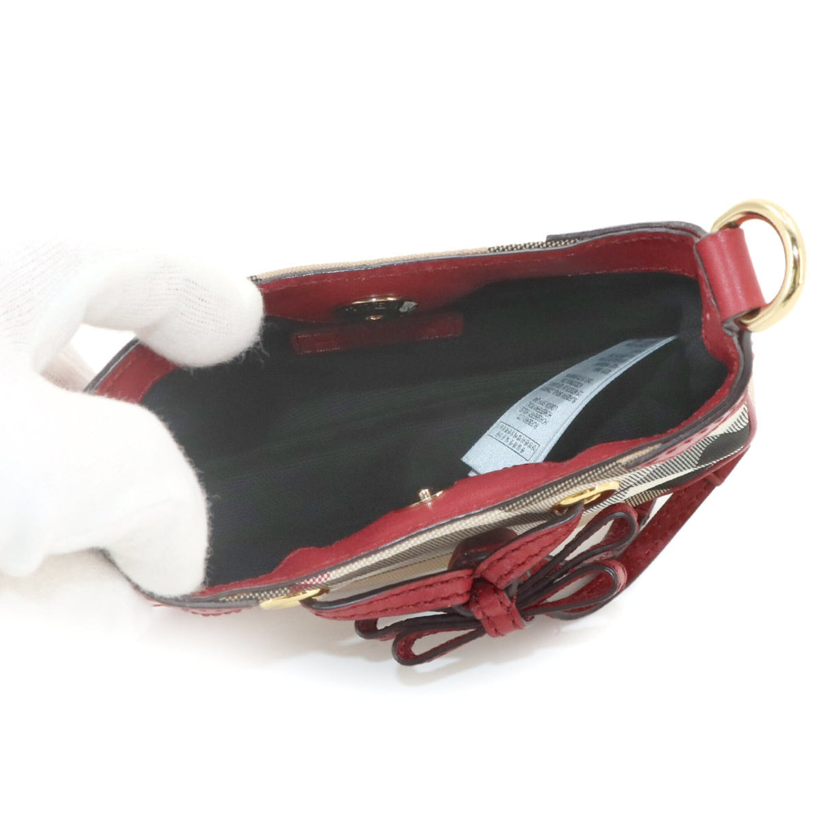 Burberry Beige Red Color Canvas Leather Shoulder Bag (Pre-Owned)
