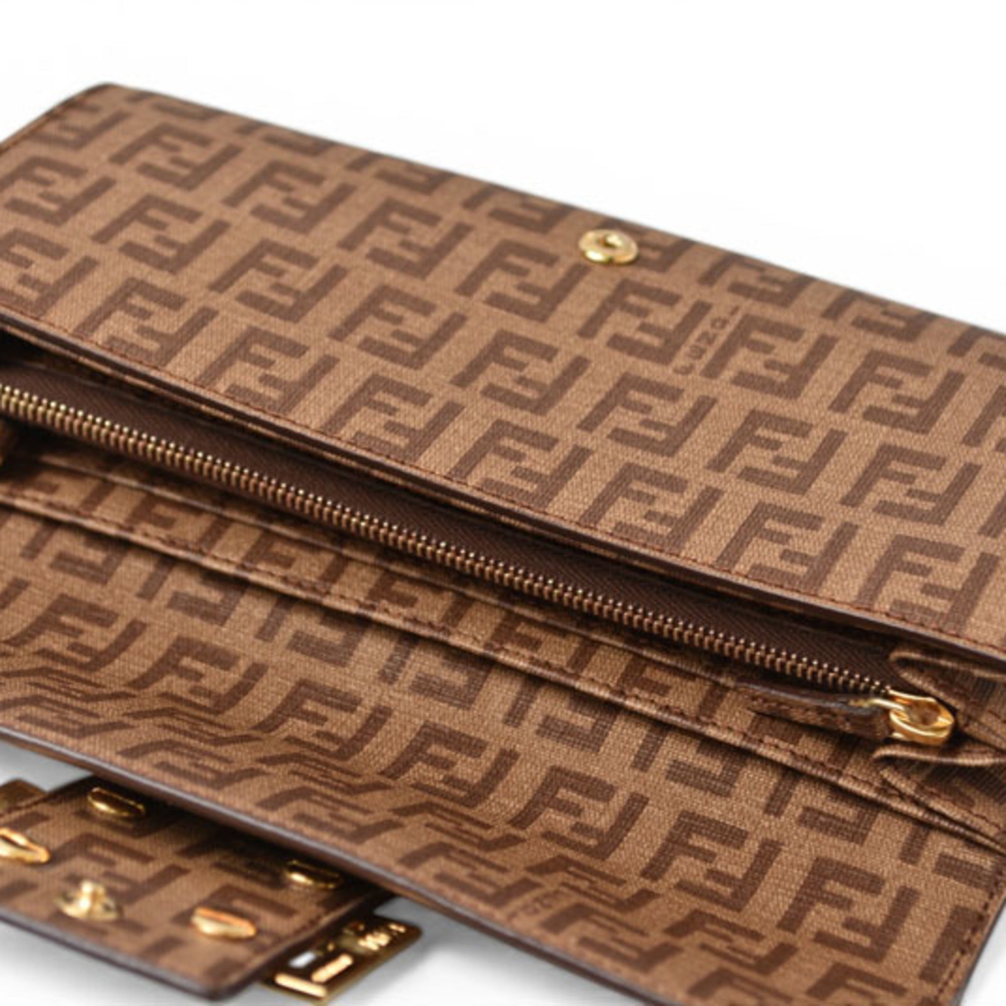 Fendi Zucca Beige Brown Zucca Long Wallet (Bi-Fold) (Pre-Owned)