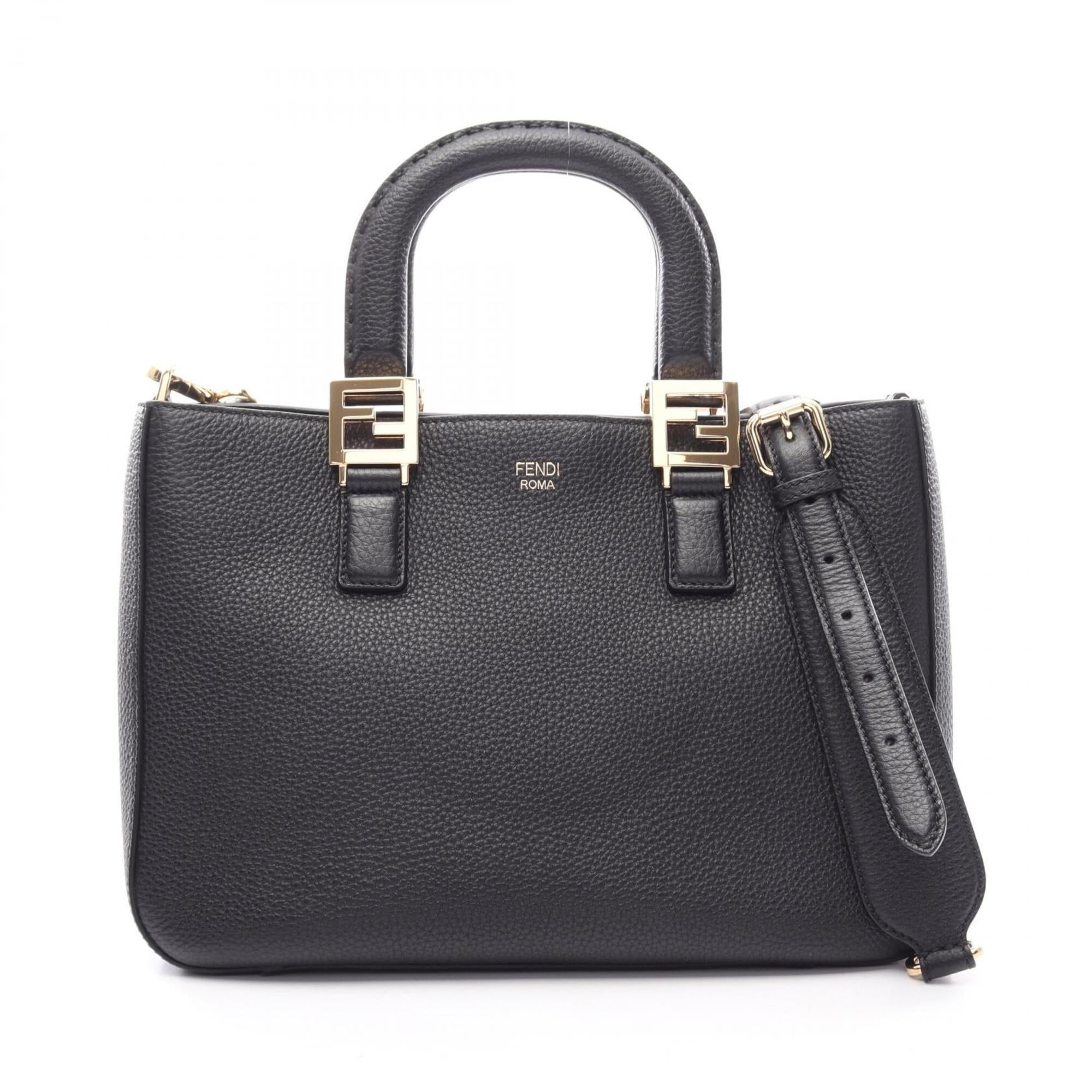 Fendi Black Leather Handbag Tote Bag (Pre-Owned)