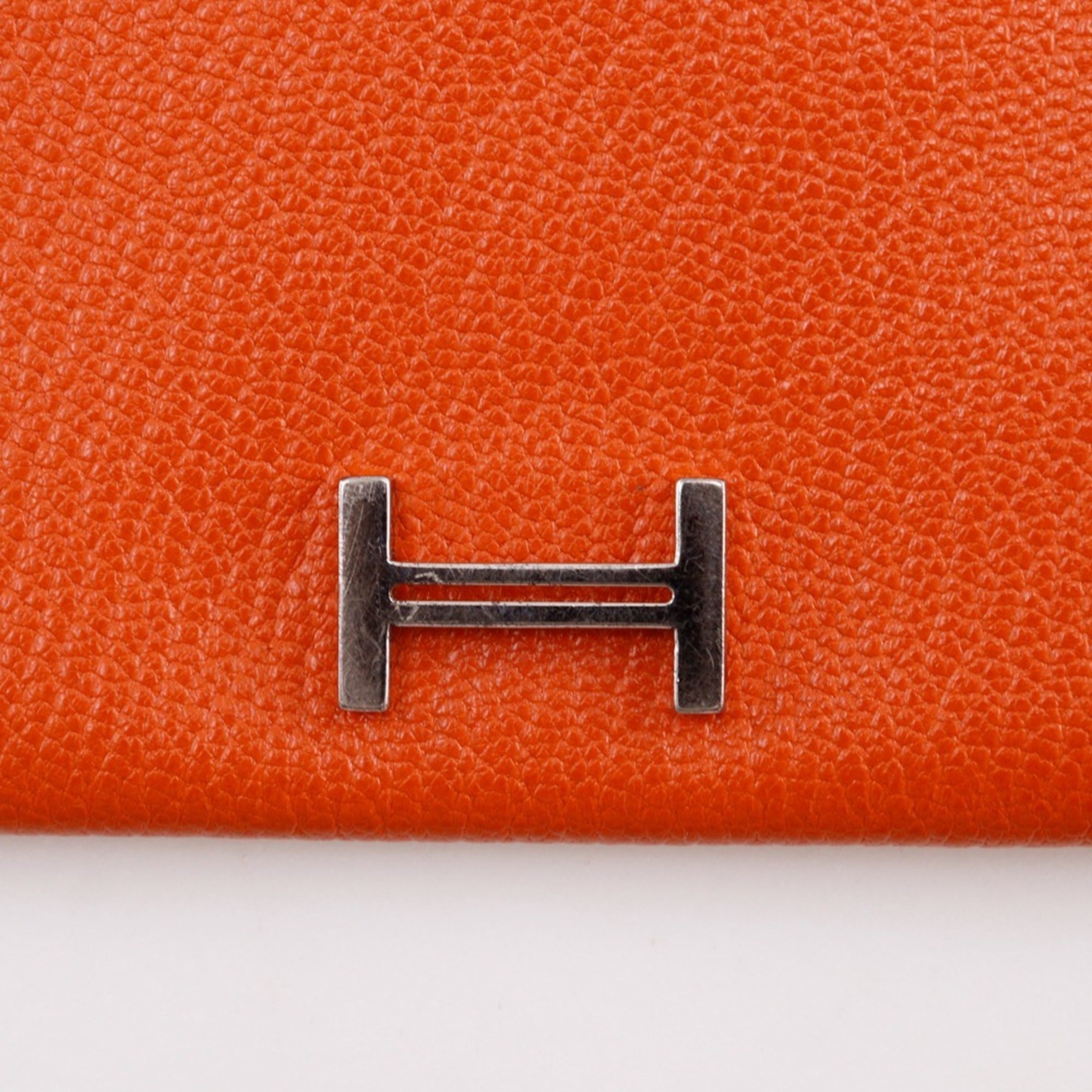 Hermes Orange Chevre Leather Long Wallet (Bi-Fold) (Pre-Owned)
