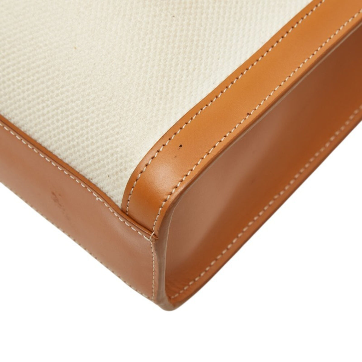 Celine Cabas Brown Ivory Canvas Leather Handbag Shoulder Bag (Pre-Owned)