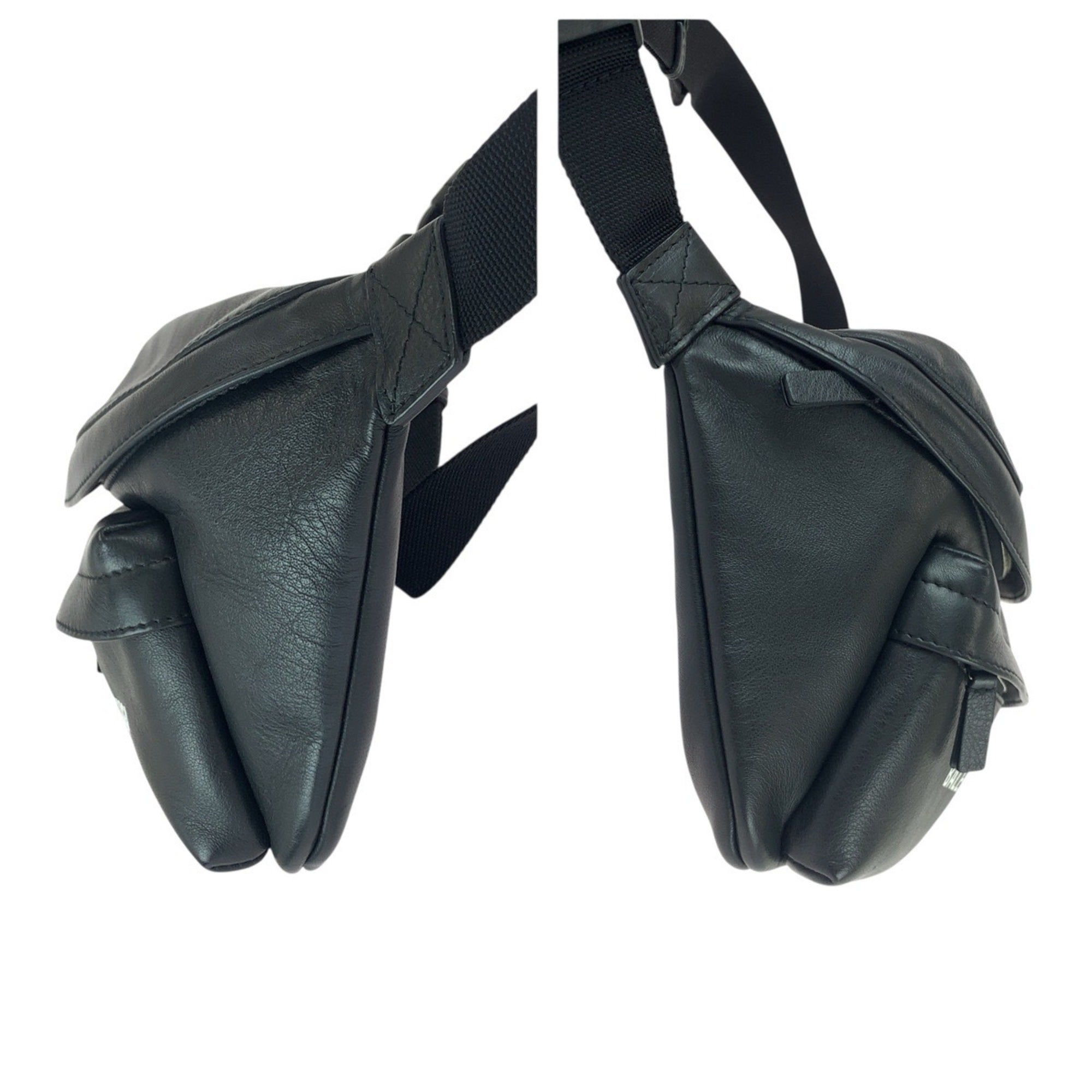Balenciaga Black White Leather Fanny Pack Sling Bag (Pre-Owned)