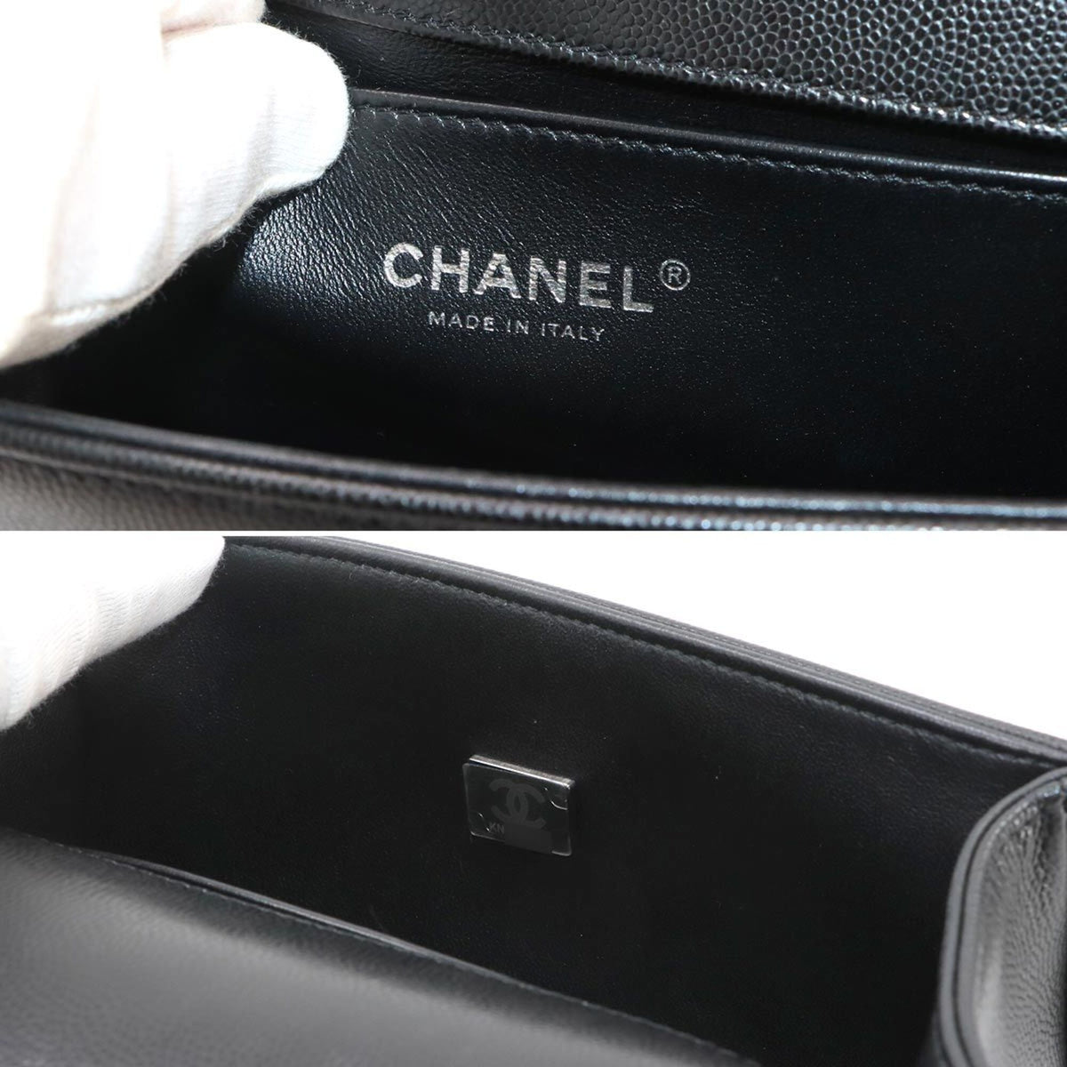 Chanel Boy Chanel Black Grained Calfskin Handbag Shoulder Bag (Pre-Owned)