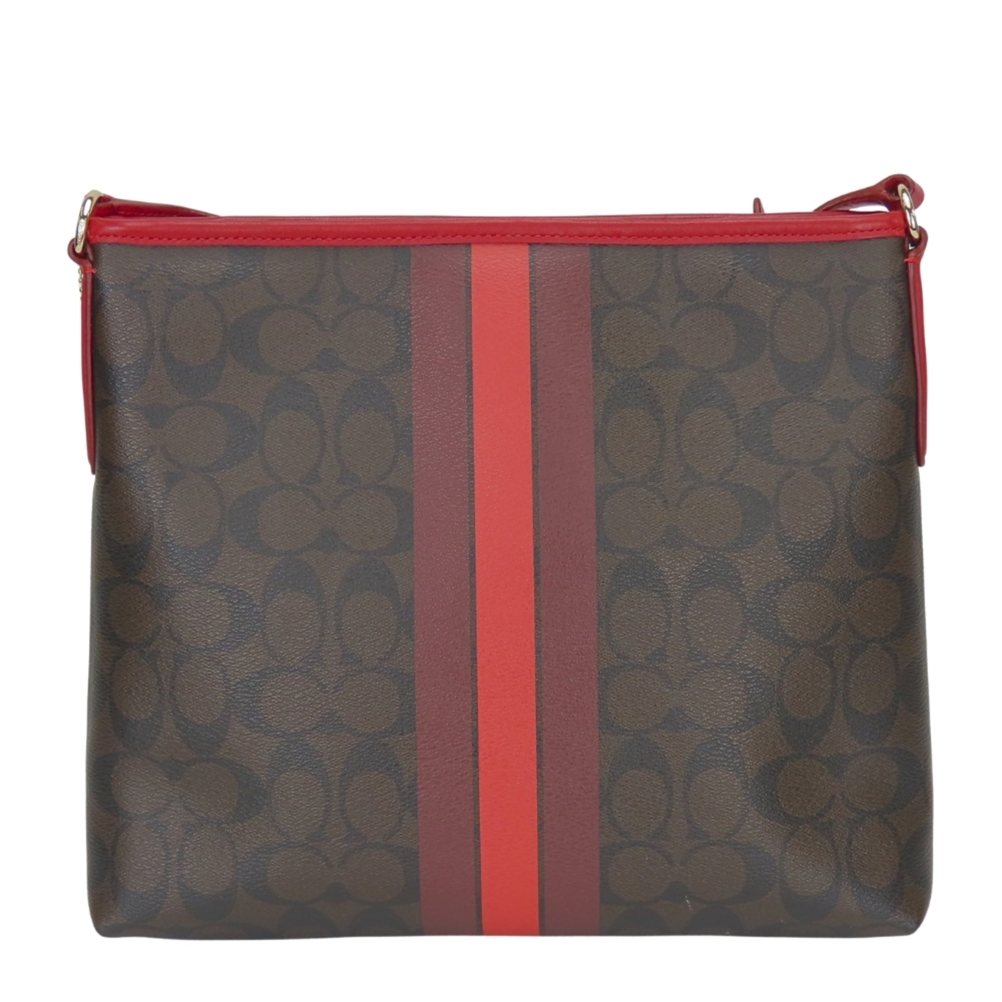 Coach Signature Dark Brown Red Color Pvc Leather Shoulder Bag (Pre-Owned)