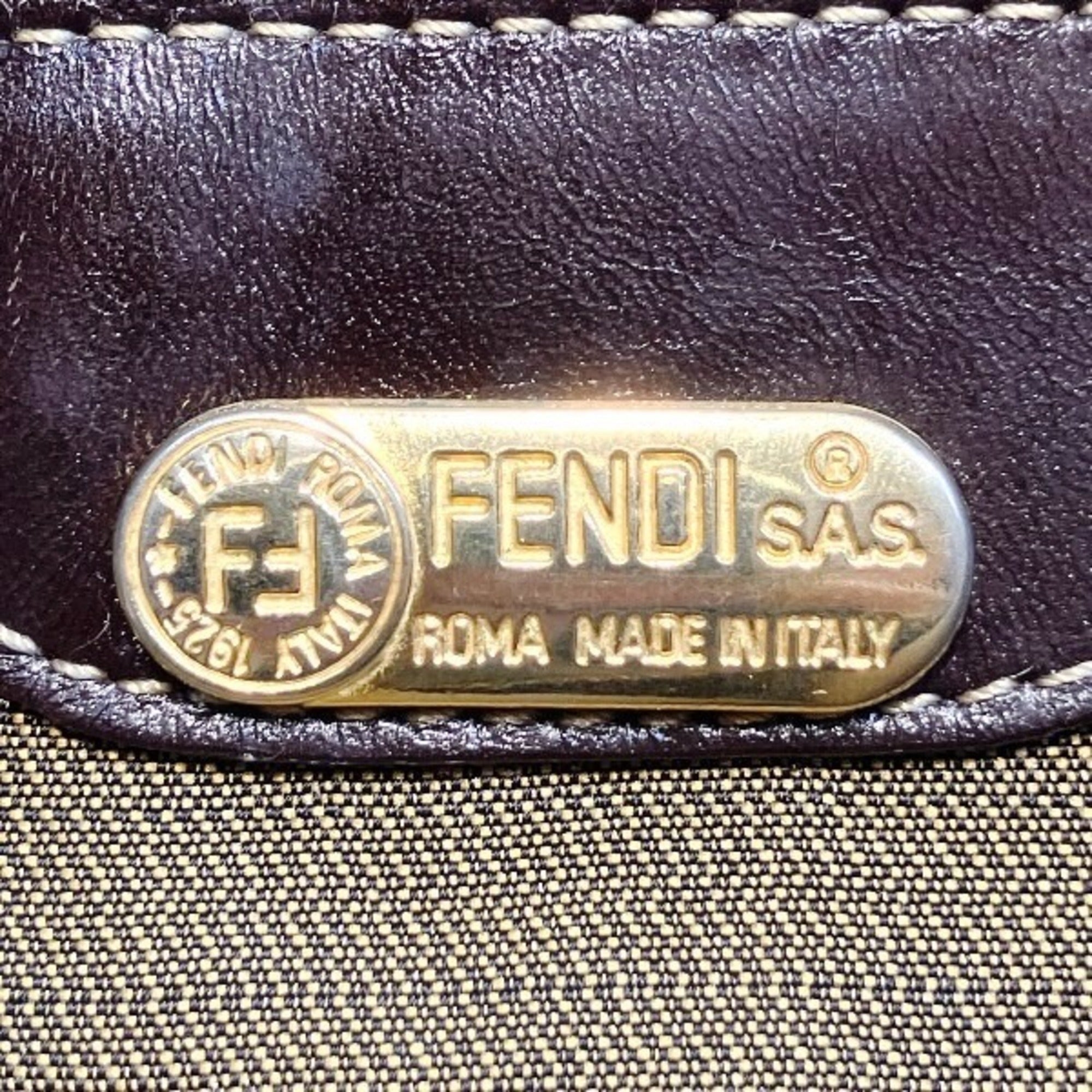 Fendi Zucca Brown Canvas Leather Handbag Shoulder Bag (Pre-Owned)