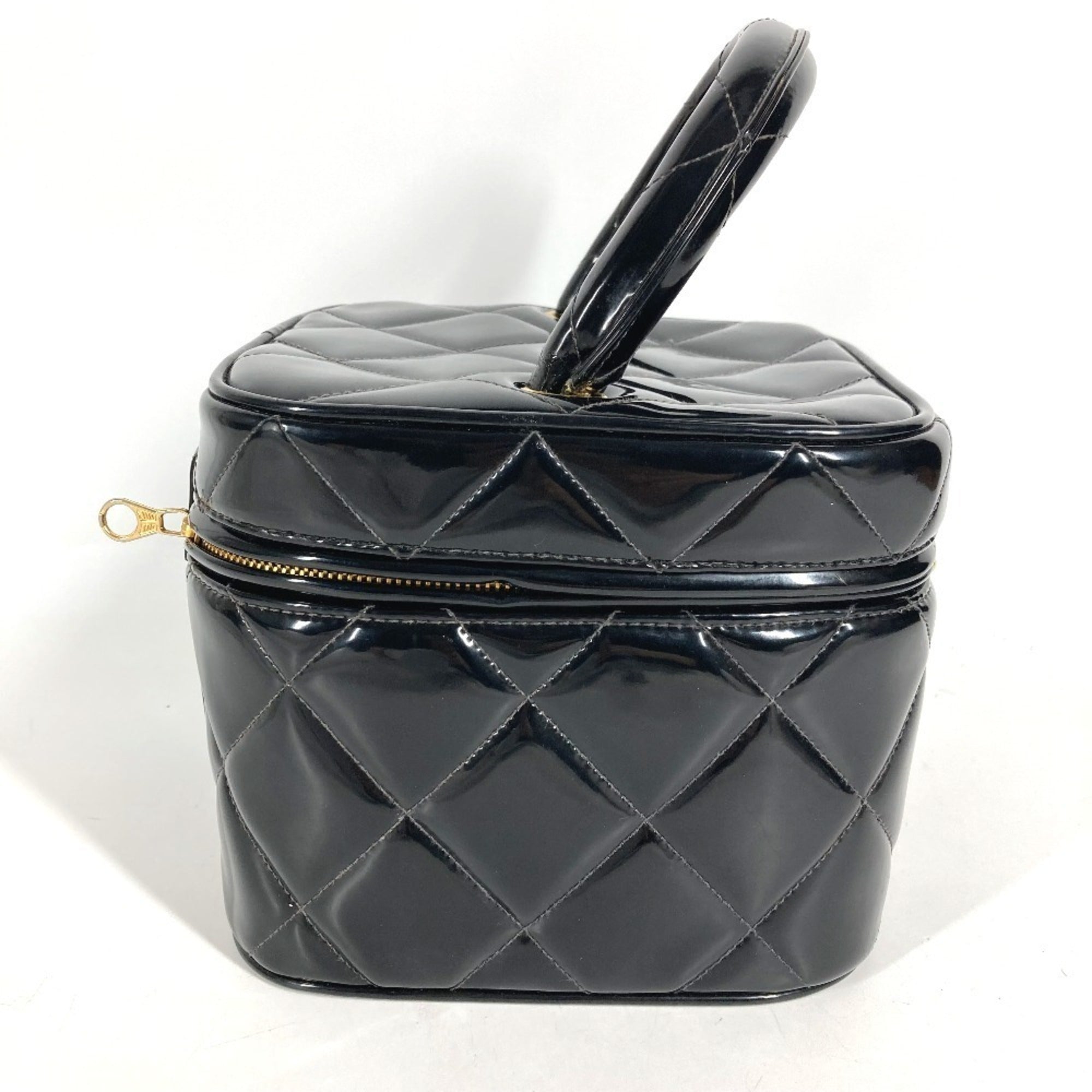 Chanel Matelasse Black Patent Leather Handbag Vanity Bag (Pre-Owned)
