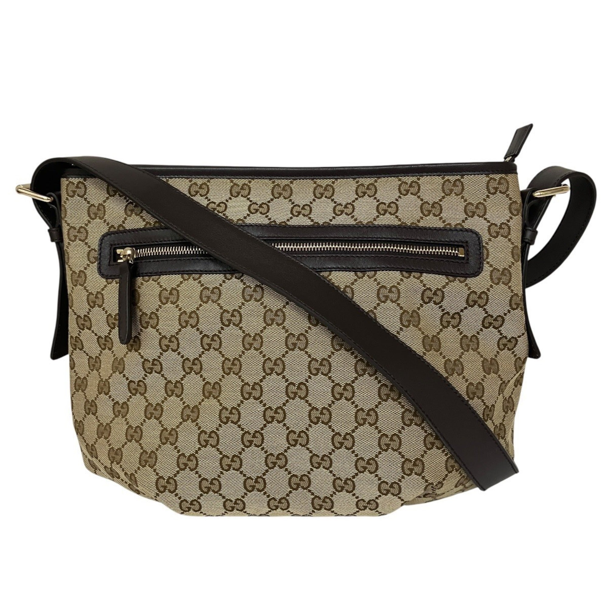 Gucci Gg Canvas Beige Brown Gg Canvas Leather Shoulder Bag (Pre-Owned)