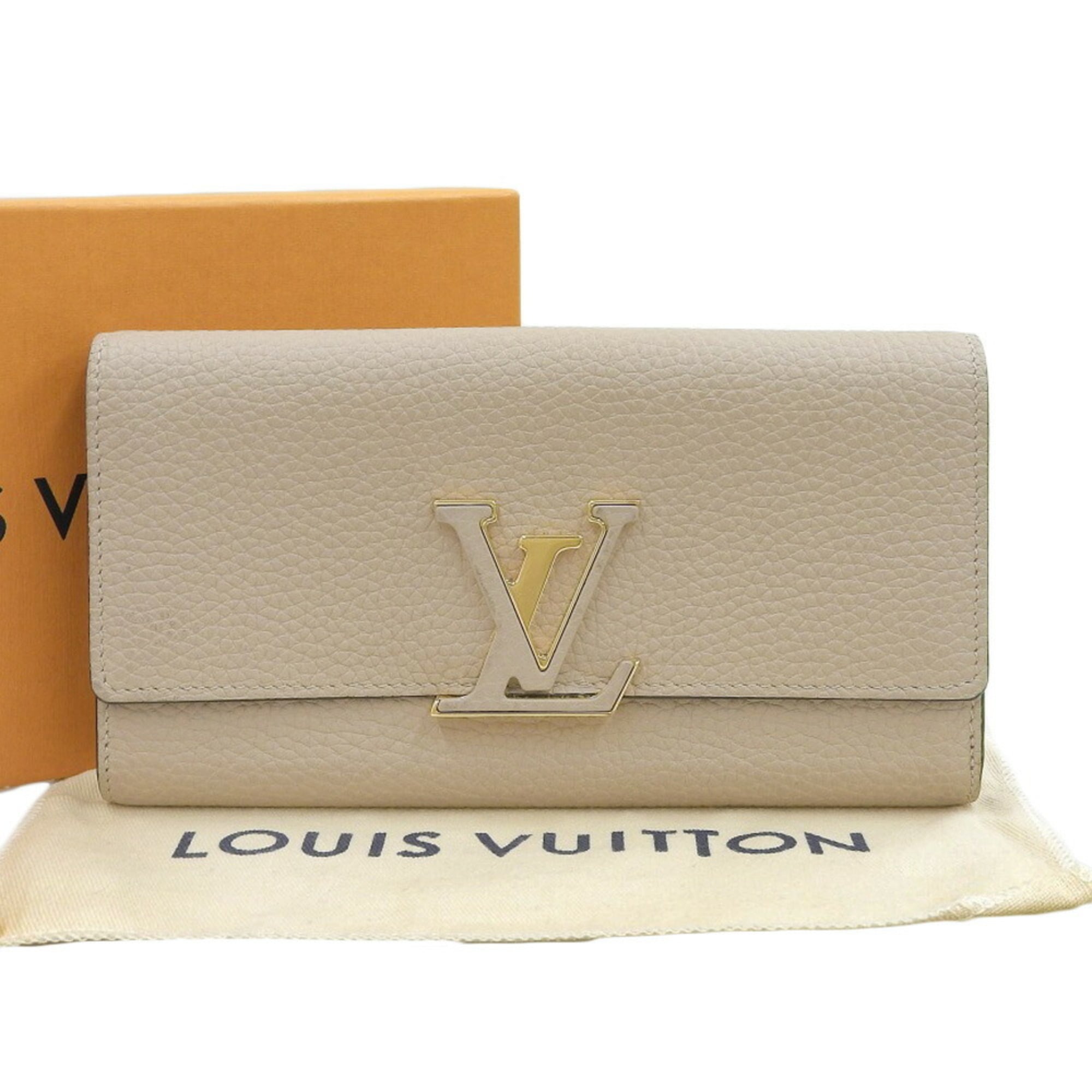 Louis Vuitton Beige Leather Long Wallet (Bi-Fold) (Pre-Owned)