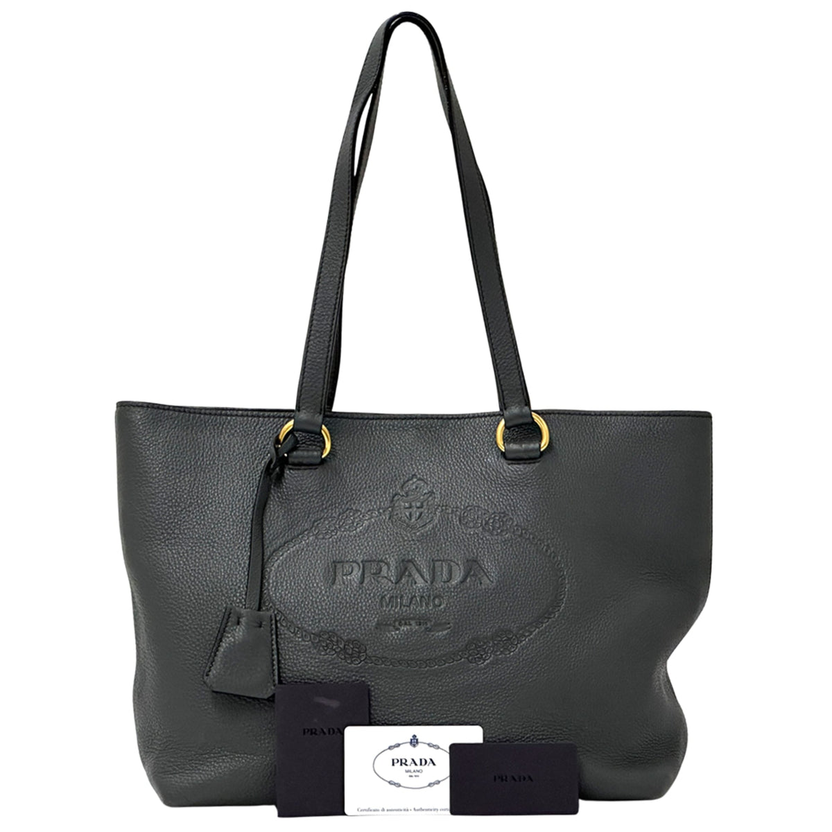 Prada Gray Leather Tote Bag (Pre-Owned)