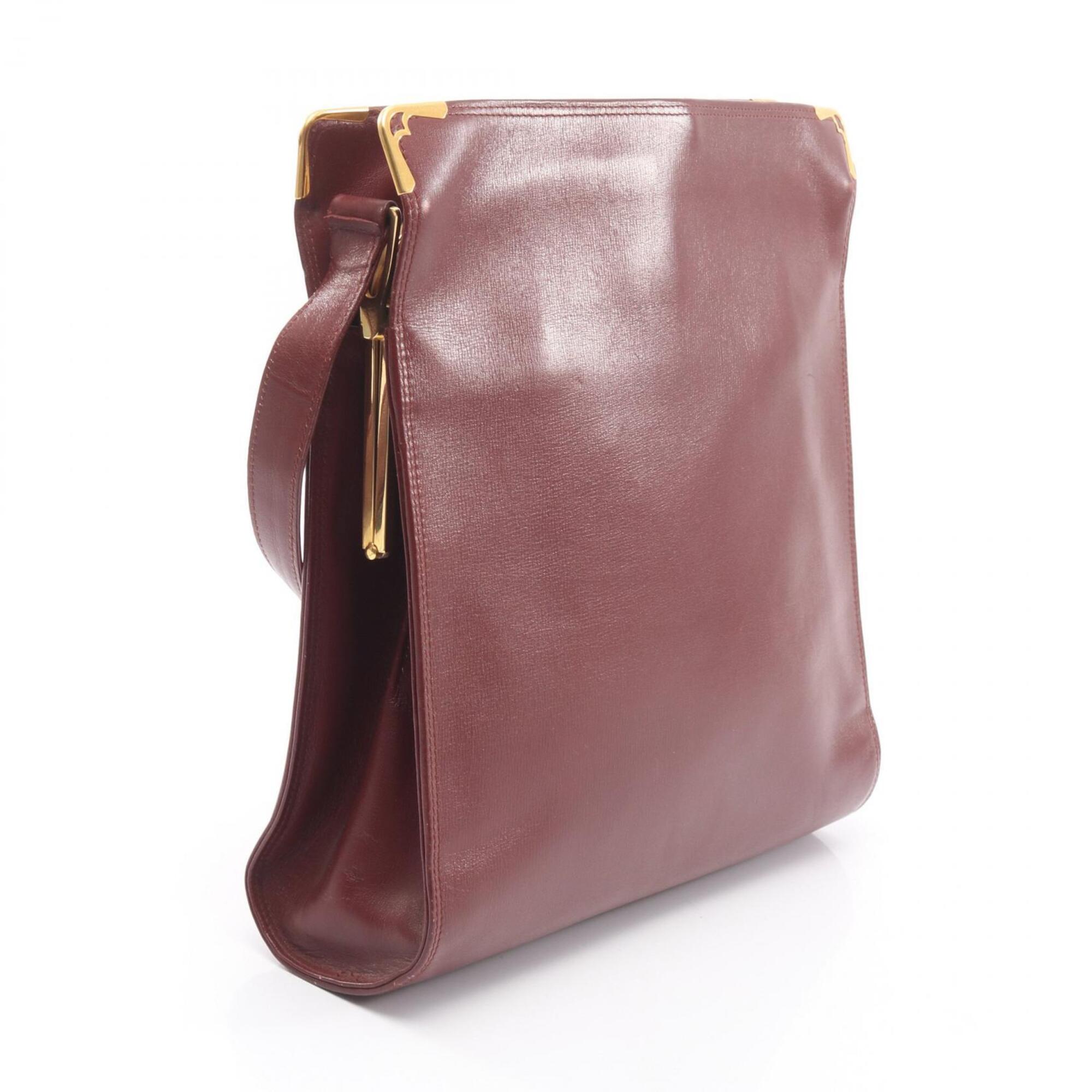 Cartier Bordeaux Leather Handbag Shoulder Bag (Pre-Owned)