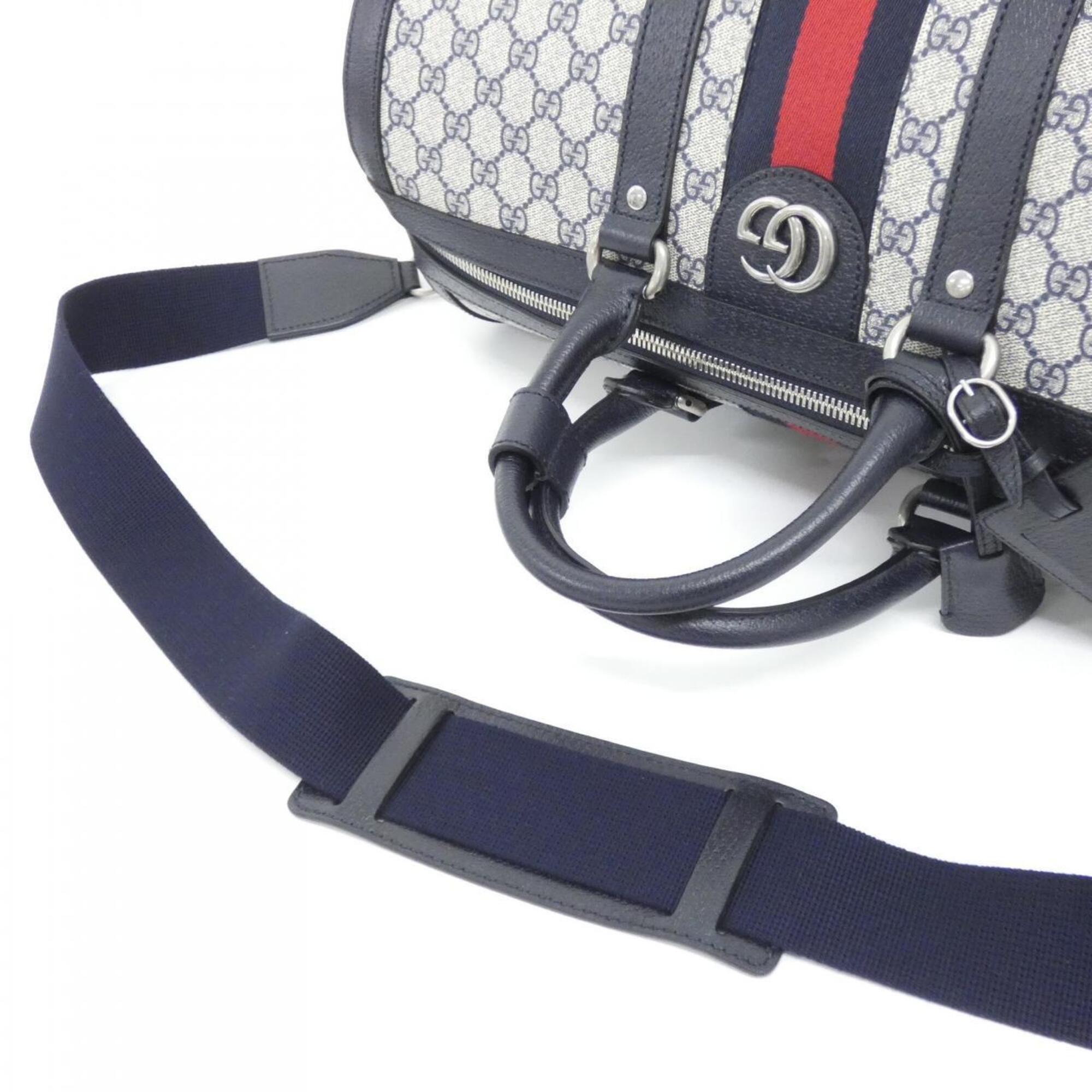 Gucci Beige Blue Gg Supreme Leather Boston Bag (Pre-Owned)