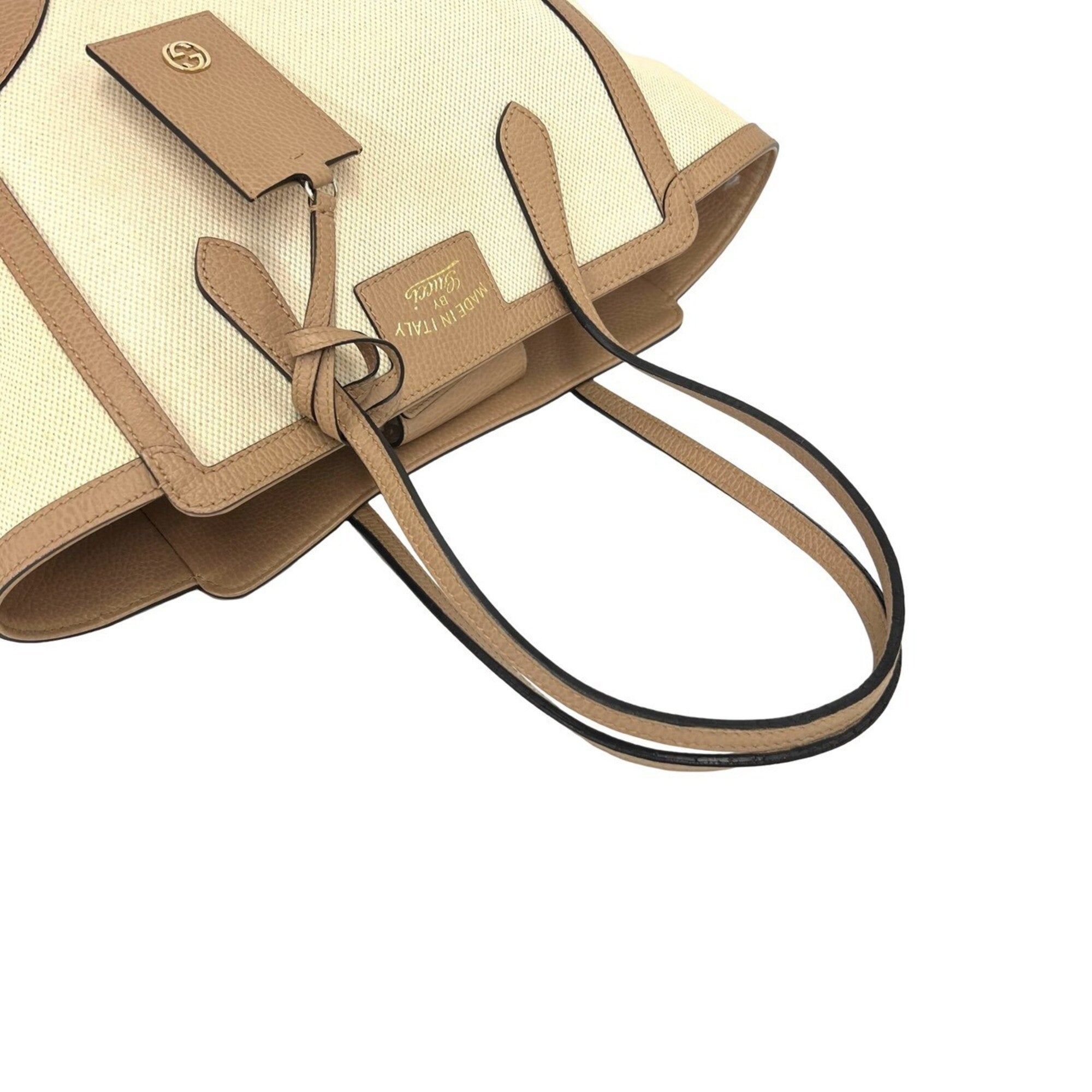 Gucci Beige Brown Canvas Leather Tote Bag (Pre-Owned)