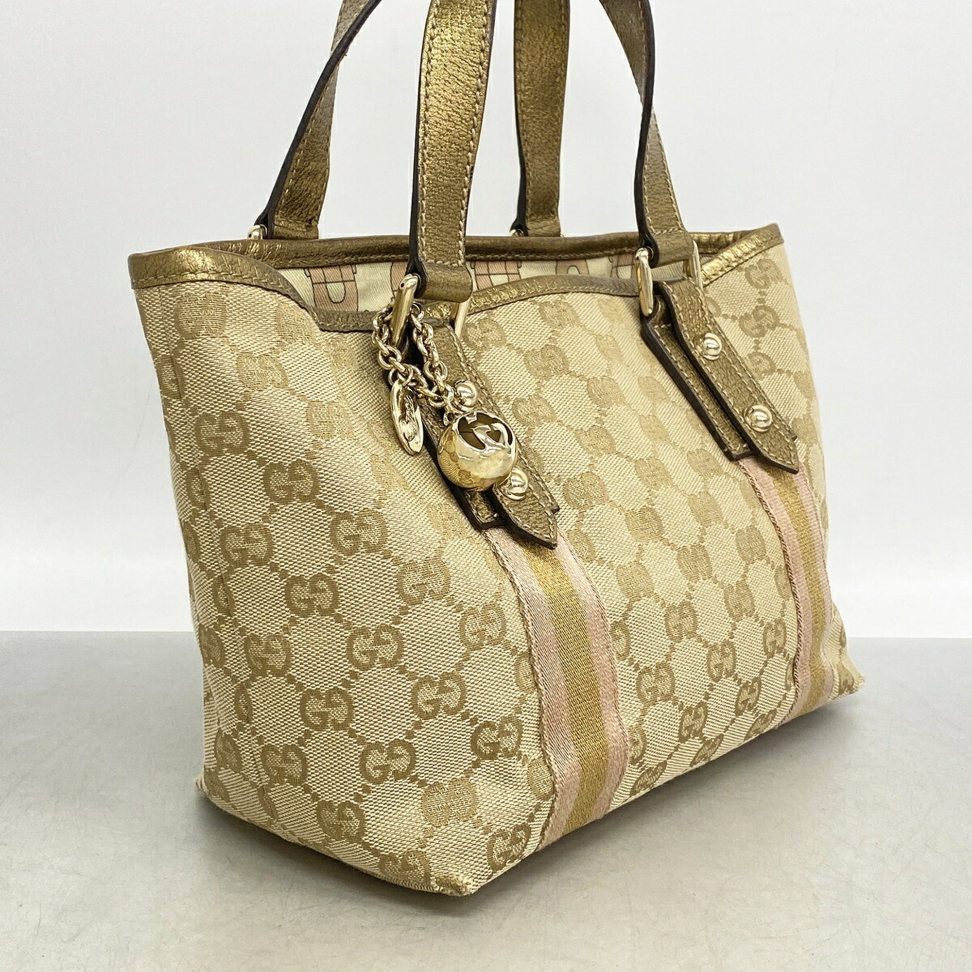 Gucci Beige Brown Canvas Handbag (Pre-Owned)