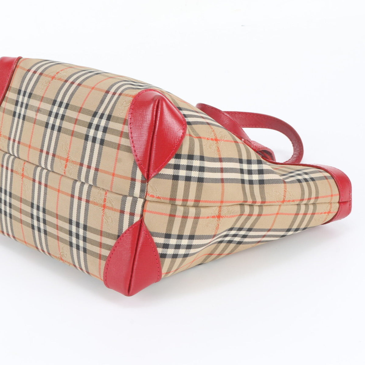 Burberry Beige Red Color Leather Canvas Handbag Tote Bag (Pre-Owned)