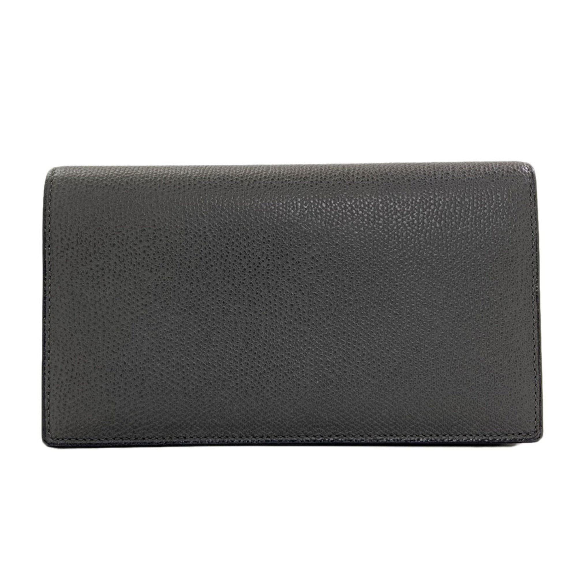 Valextra Gray Leather Long Wallet (Bi-Fold) (Pre-Owned)
