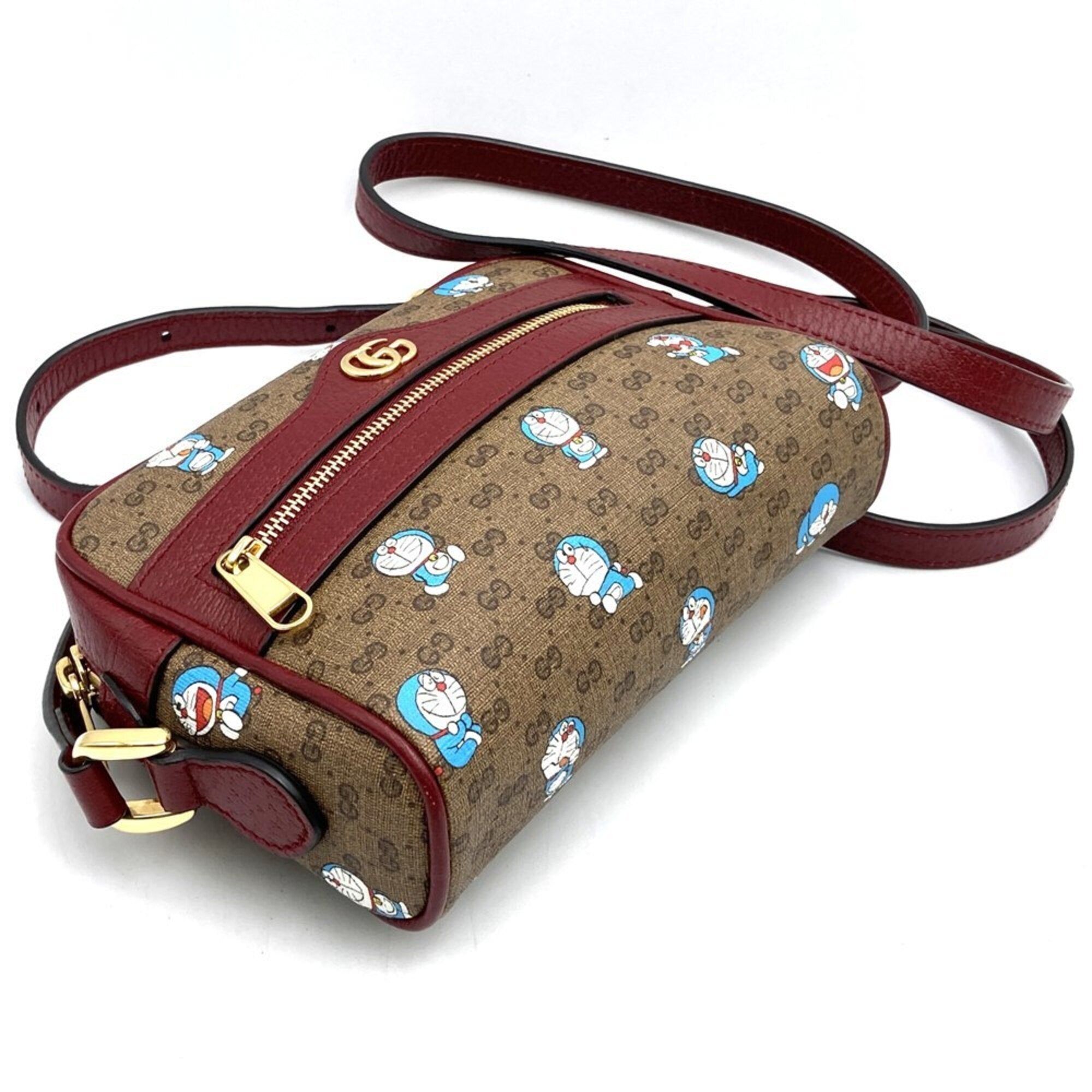 Gucci Brown Red Color Micro Gg Leather Shoulder Bag (Pre-Owned)