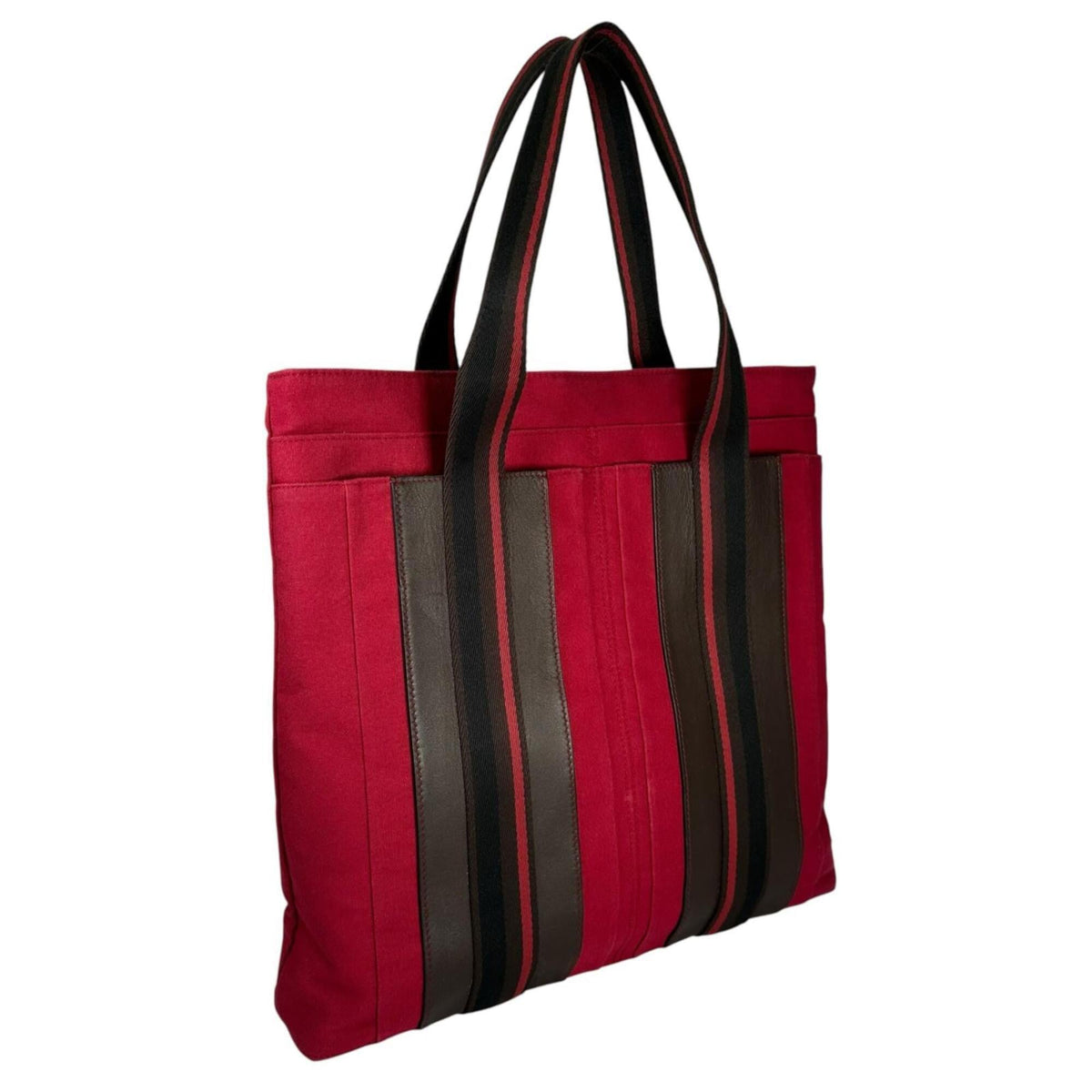 Hermes Black Brown Red Color Canvas Leather Handbag (Pre-Owned)