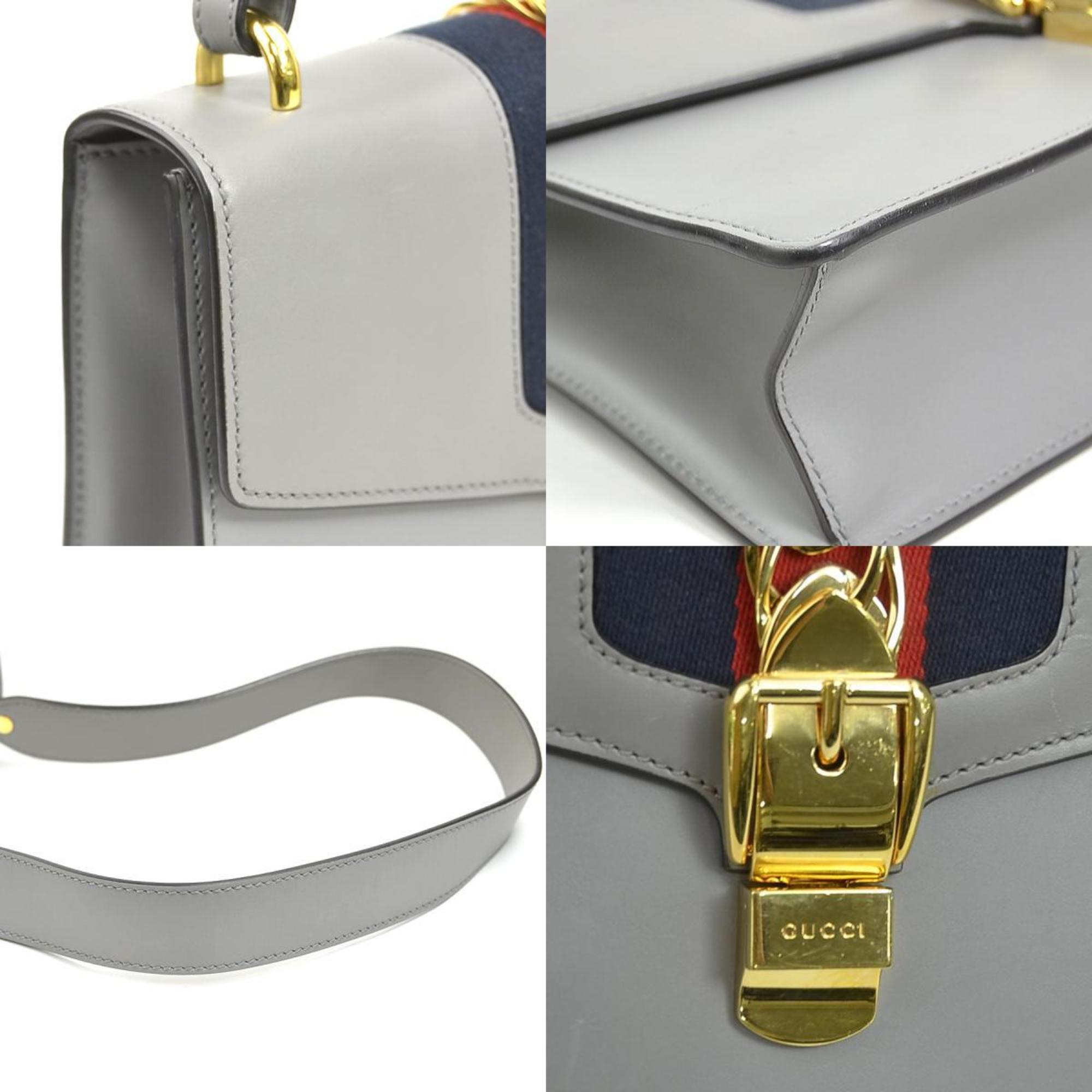 Gucci Gray Leather Shoulder Bag (Pre-Owned)