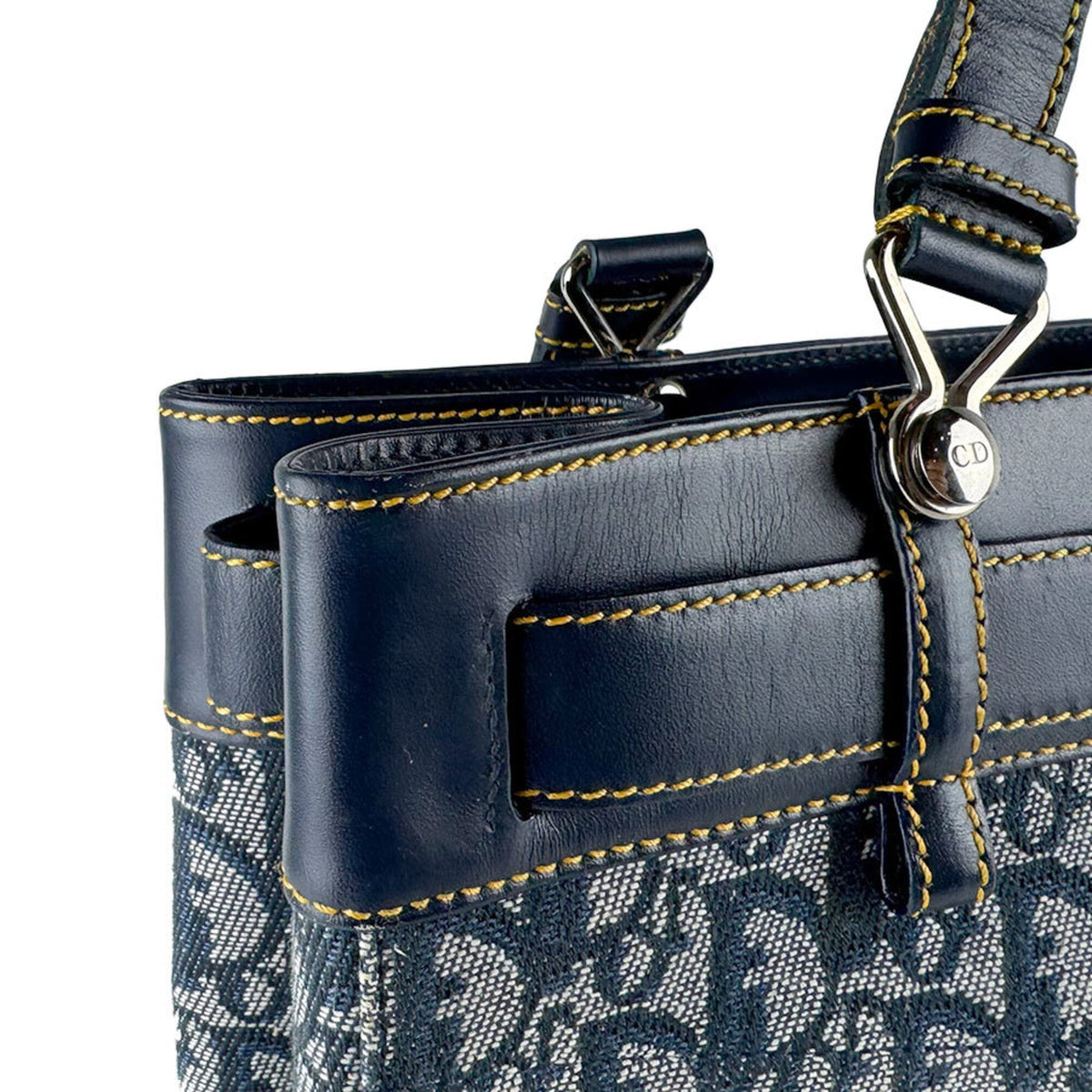 Christian Dior Navy Canvas Leather Shoulder Bag Tote Bag (Pre-Owned)