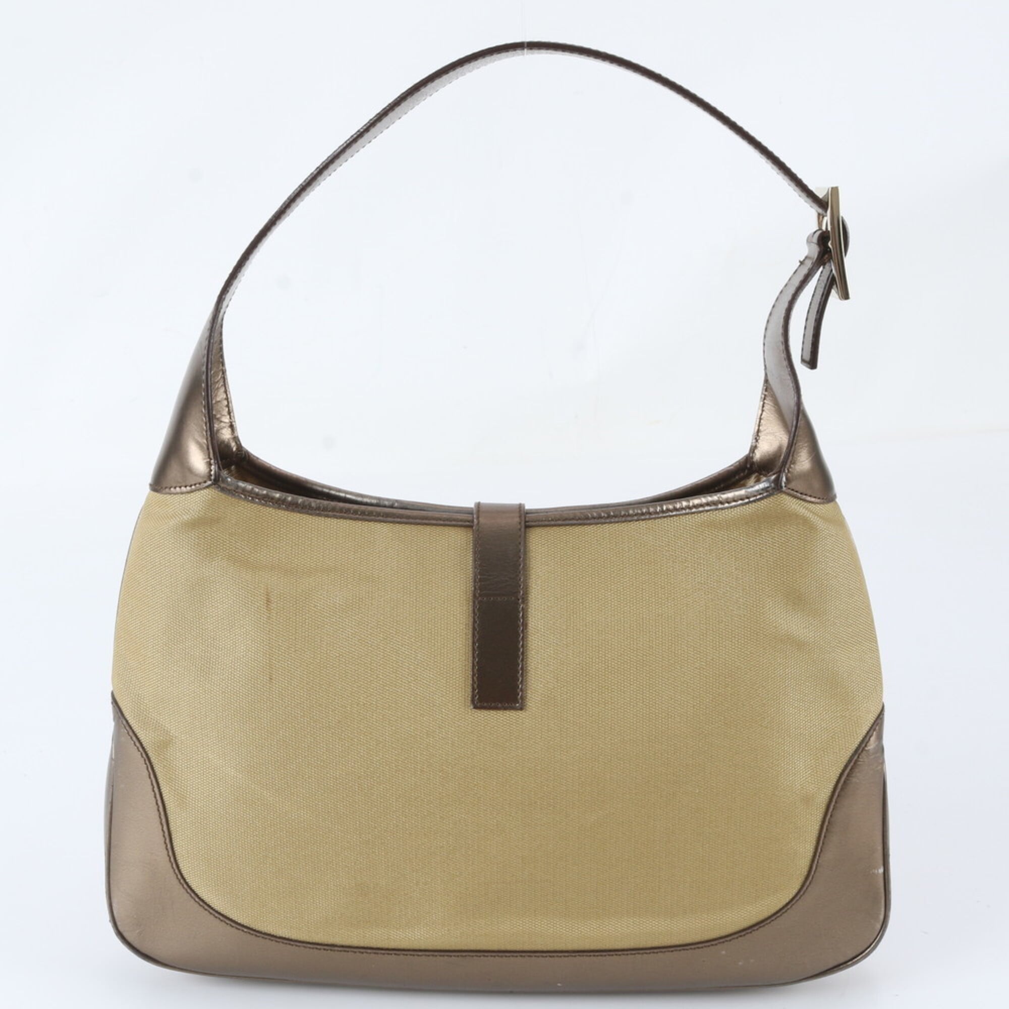 Gucci Brown Gold Leather Canvas Handbag Shoulder Bag (Pre-Owned)