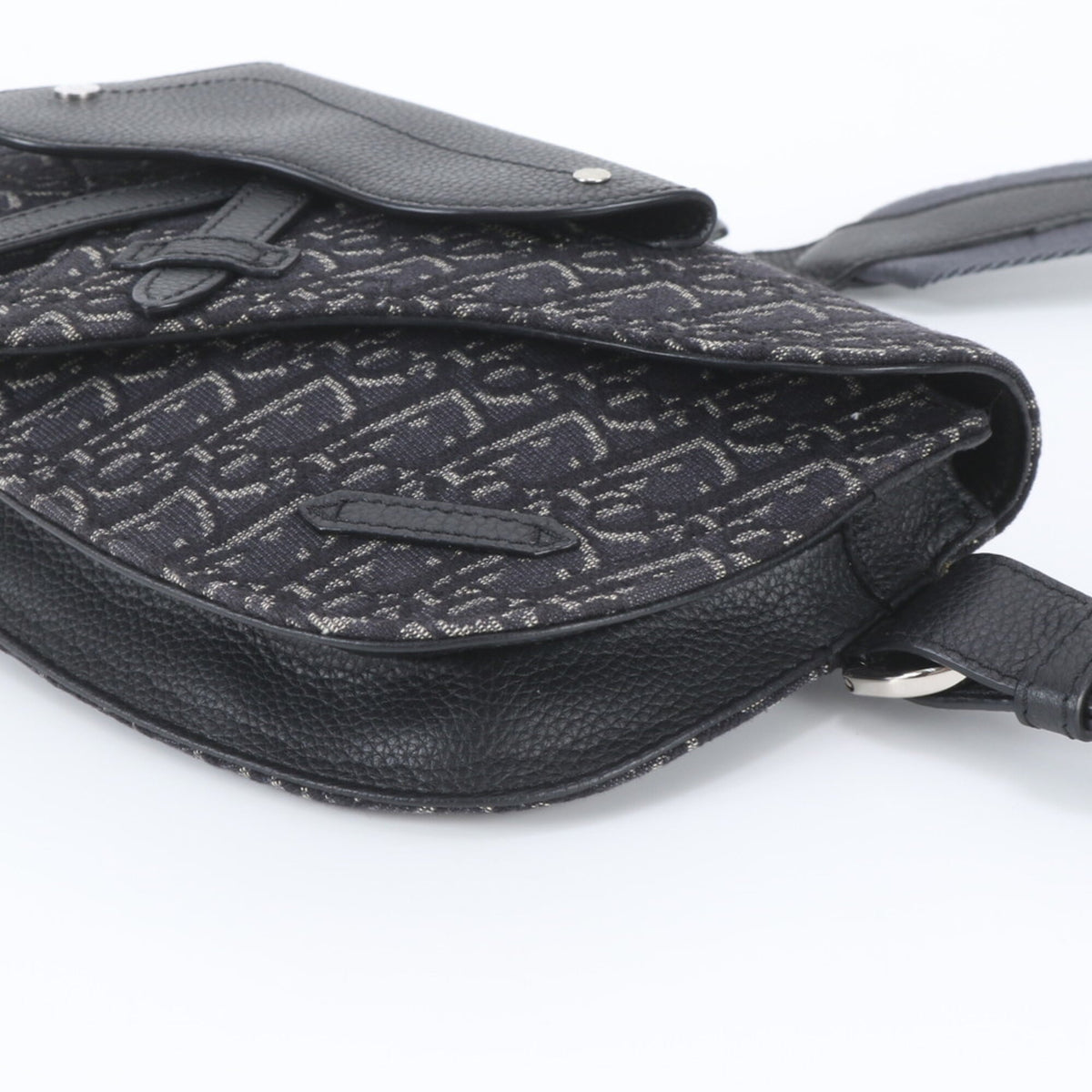 Christian Dior Black Leather Canvas Messenger Bag Shoulder Bag (Pre-Owned)