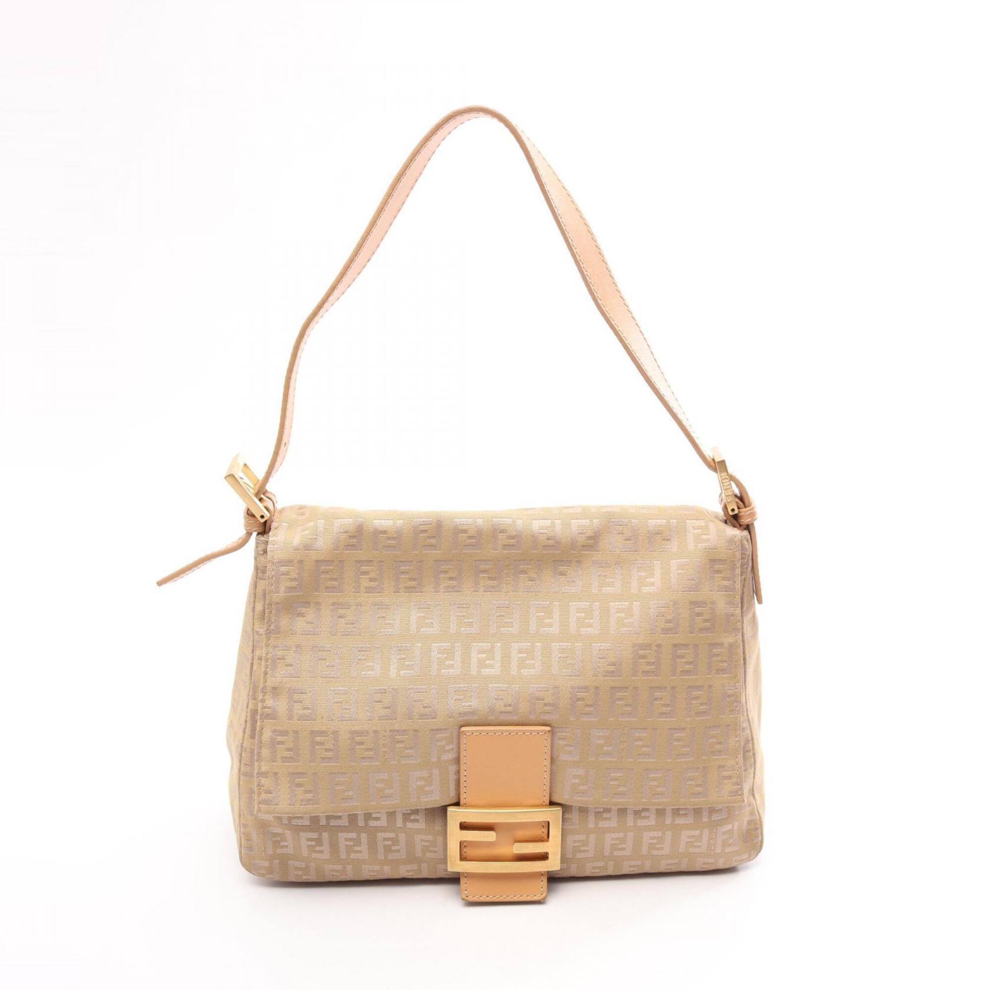 Fendi Beige Canvas Leather Handbag Shoulder Bag (Pre-Owned)