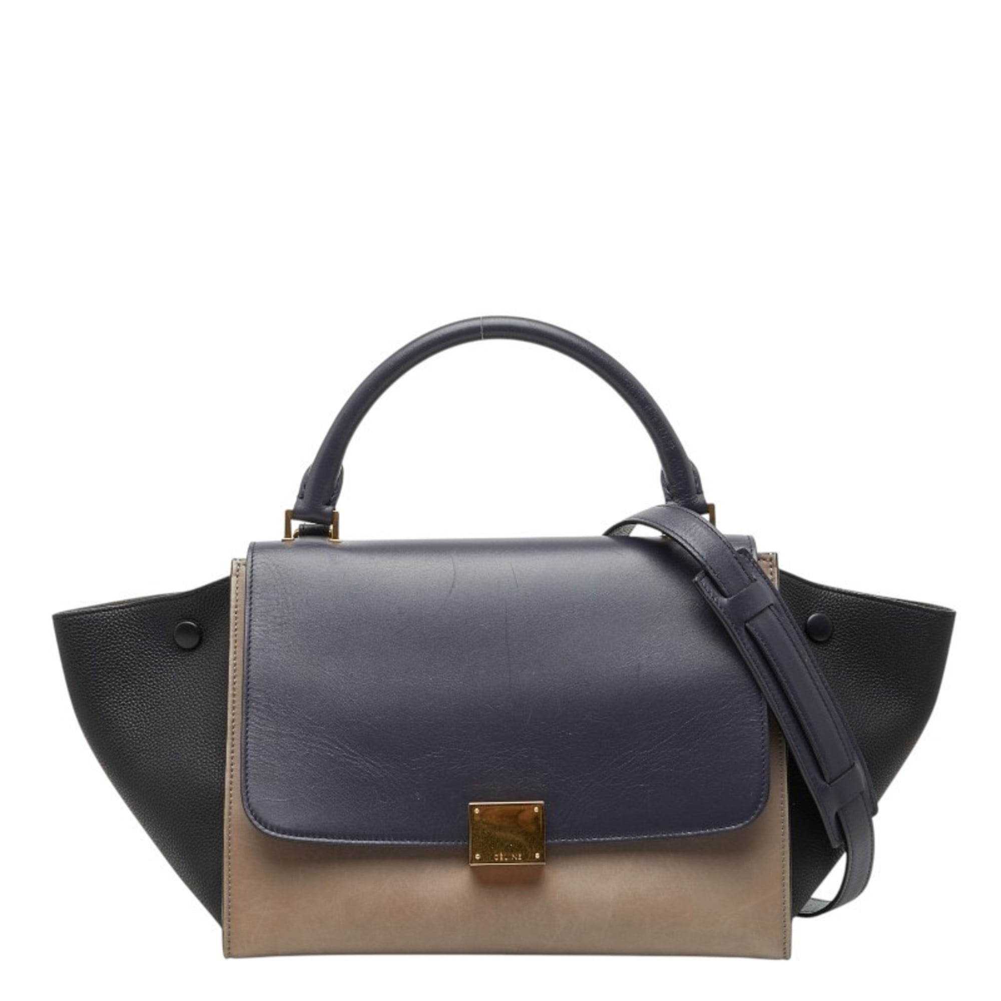 Celine Beige Black Gray Leather Handbag Shoulder Bag (Pre-Owned)