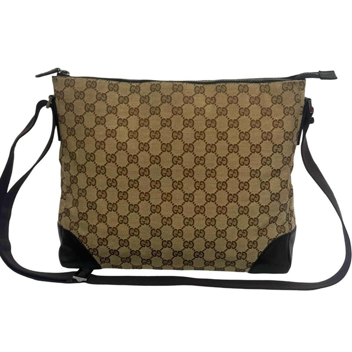 Gucci Brown Canvas Leather Crossbody Bag Messenger Bag Shoulder Bag (Pre-Owned)