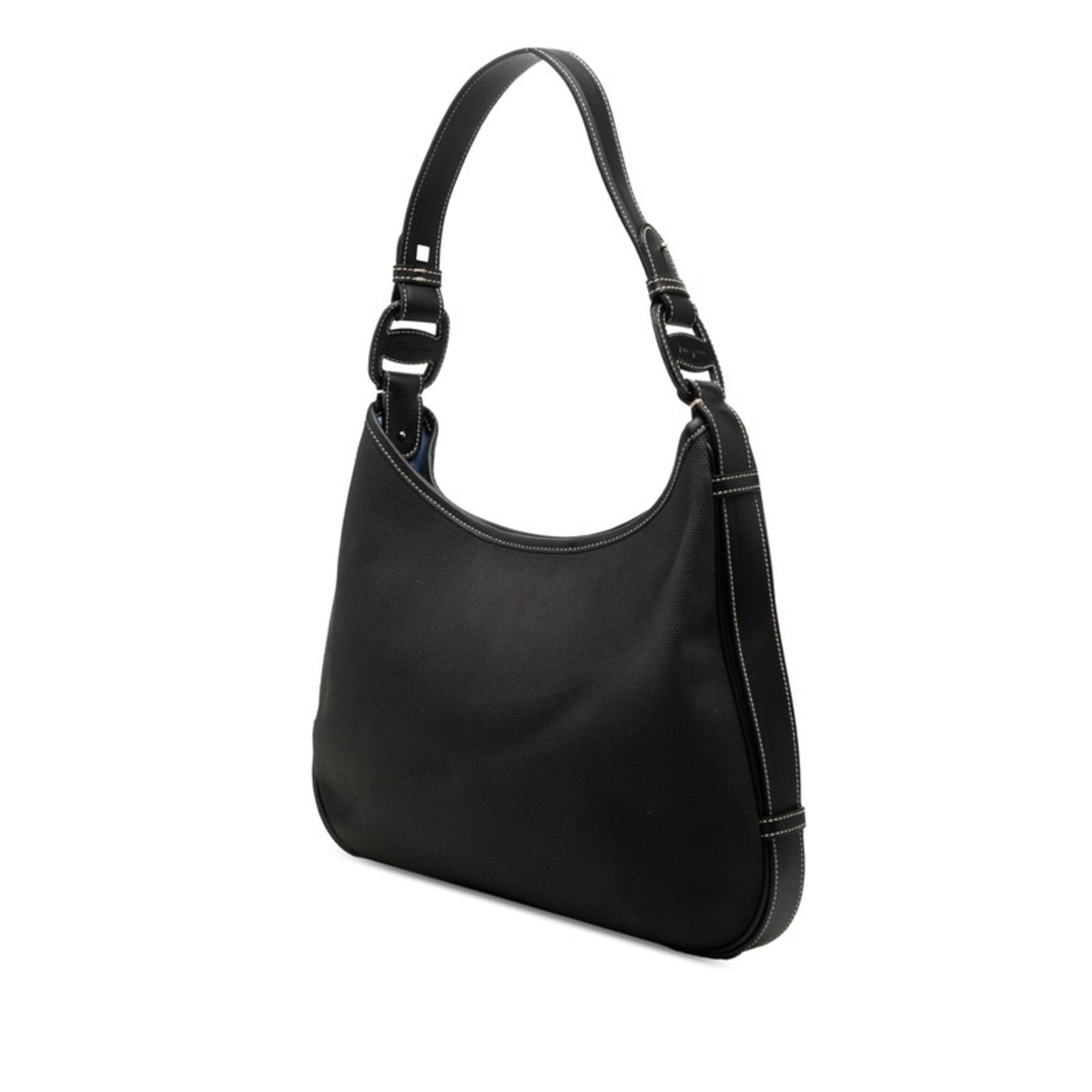 Salvatore Ferragamo Black Leather Canvas Handbag Shoulder Bag (Pre-Owned)