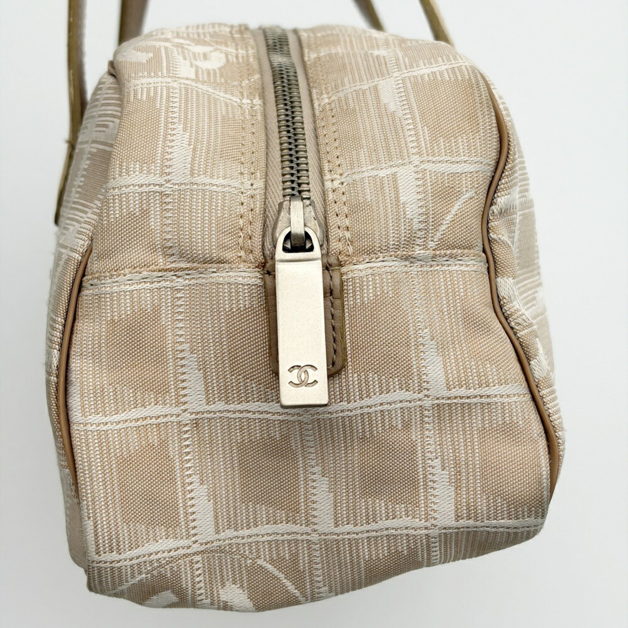 Chanel New Travel Line Beige Nylon Jacquard Leather Boston Bag (Pre-Owned)