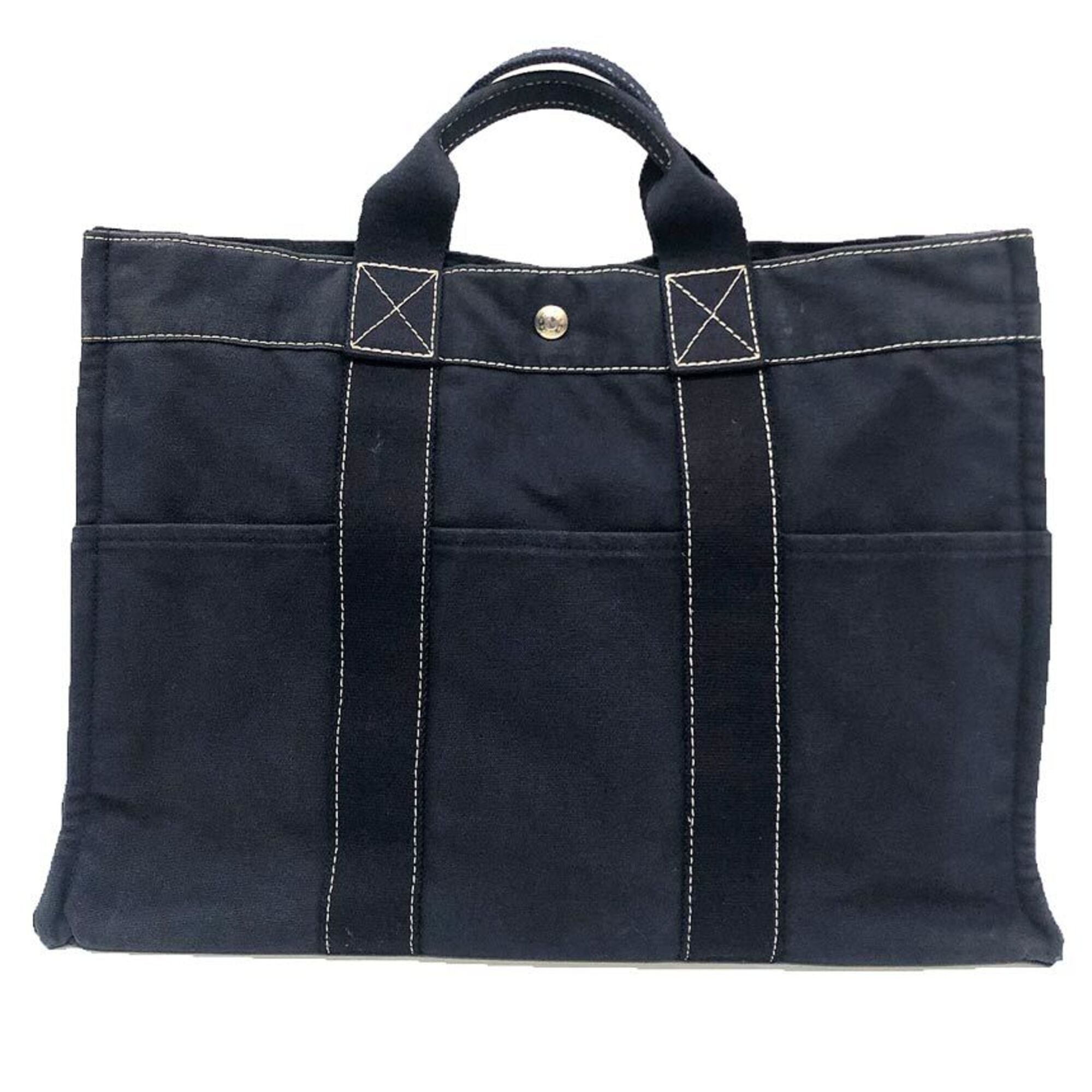 Hermes Navy Canvas Handbag Tote Bag (Pre-Owned)