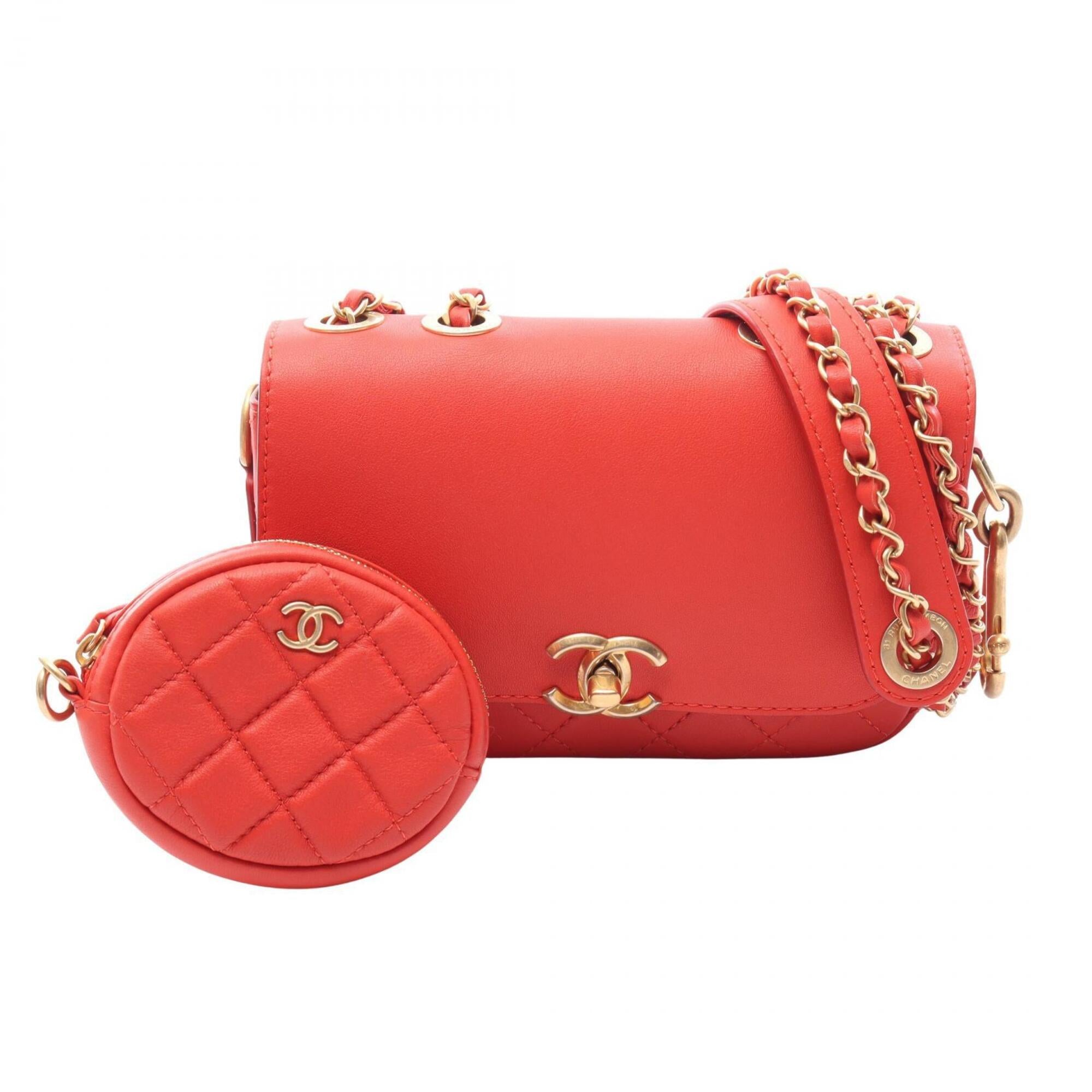 Chanel Matelasse Red Color Leather Handbag Shoulder Bag (Pre-Owned)