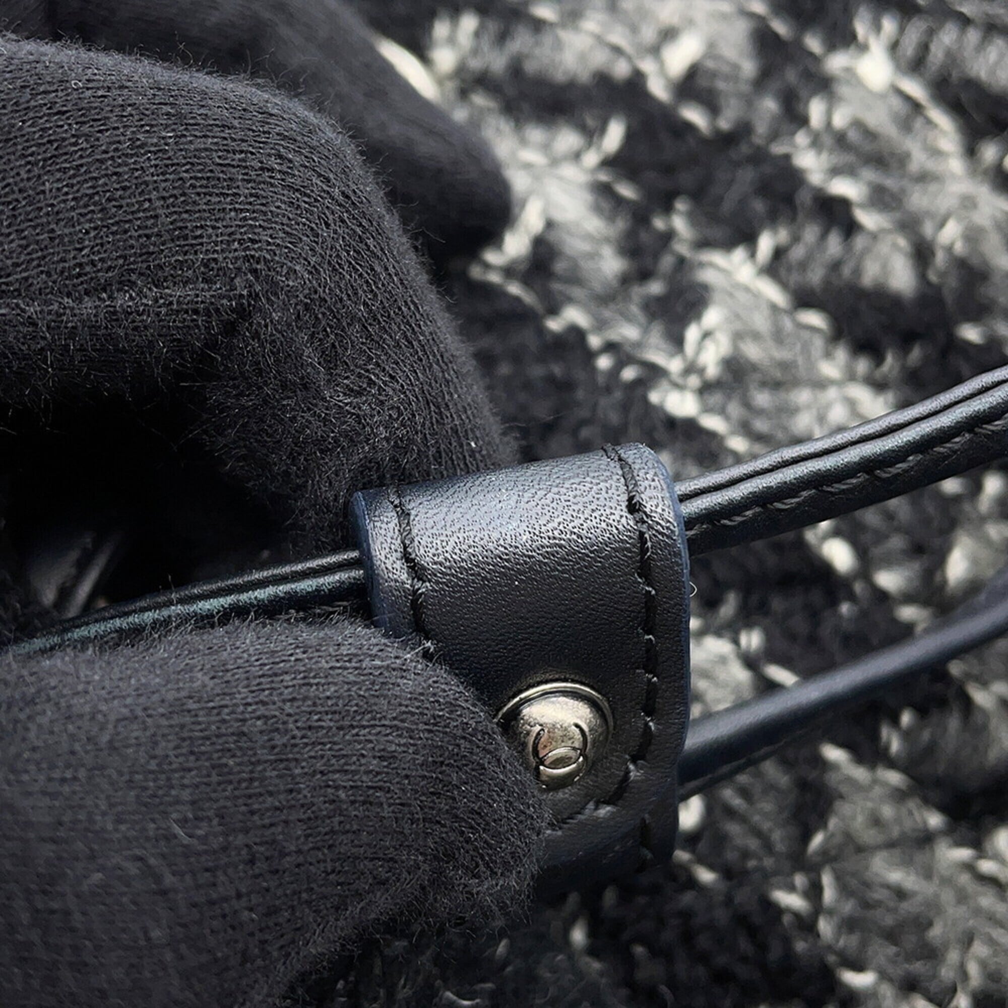 Chanel Black Gray Tweed Handbag (Pre-Owned)