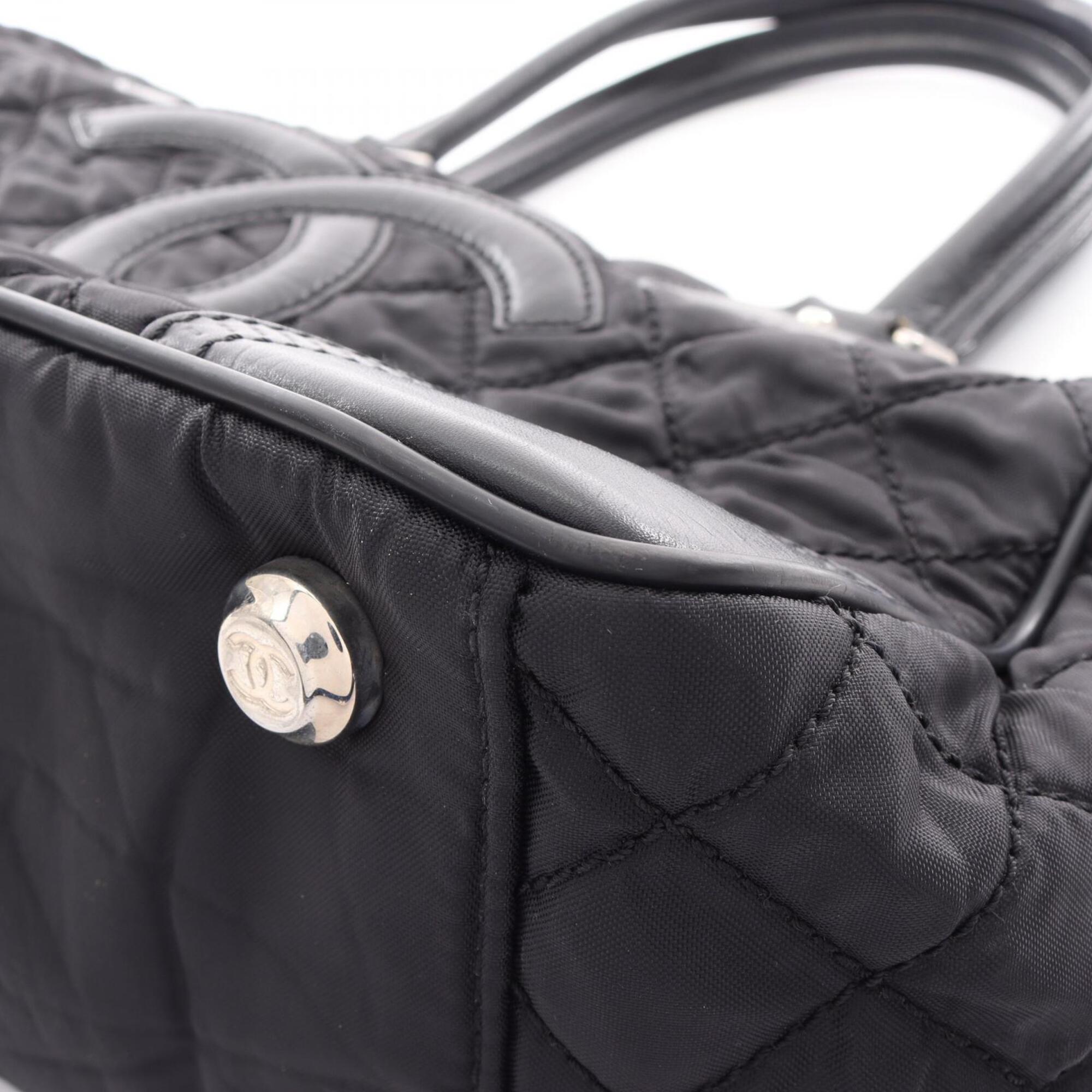 Chanel Black Nylon Leather Handbag Tote Bag (Pre-Owned)