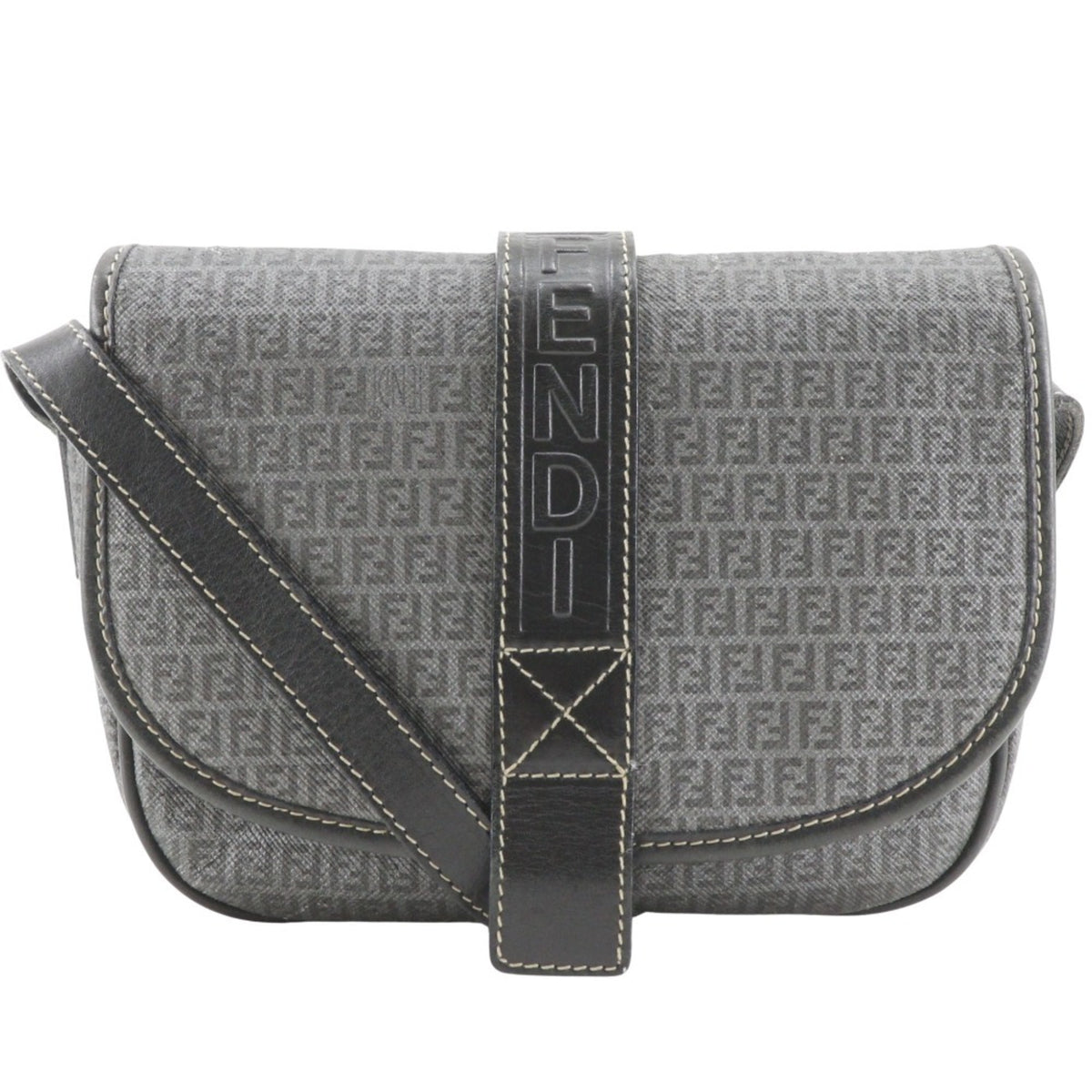 Fendi Zucchino Gray Zucchino Pochette Shoulder Bag (Pre-Owned)
