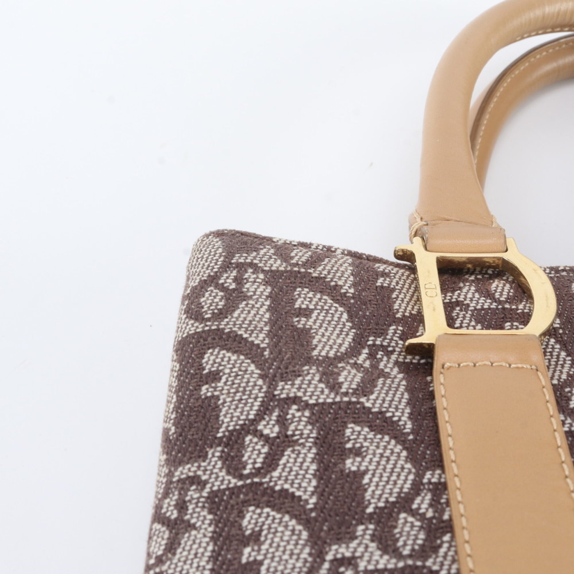 Christian Dior Brown Leather Canvas Handbag Tote Bag (Pre-Owned)