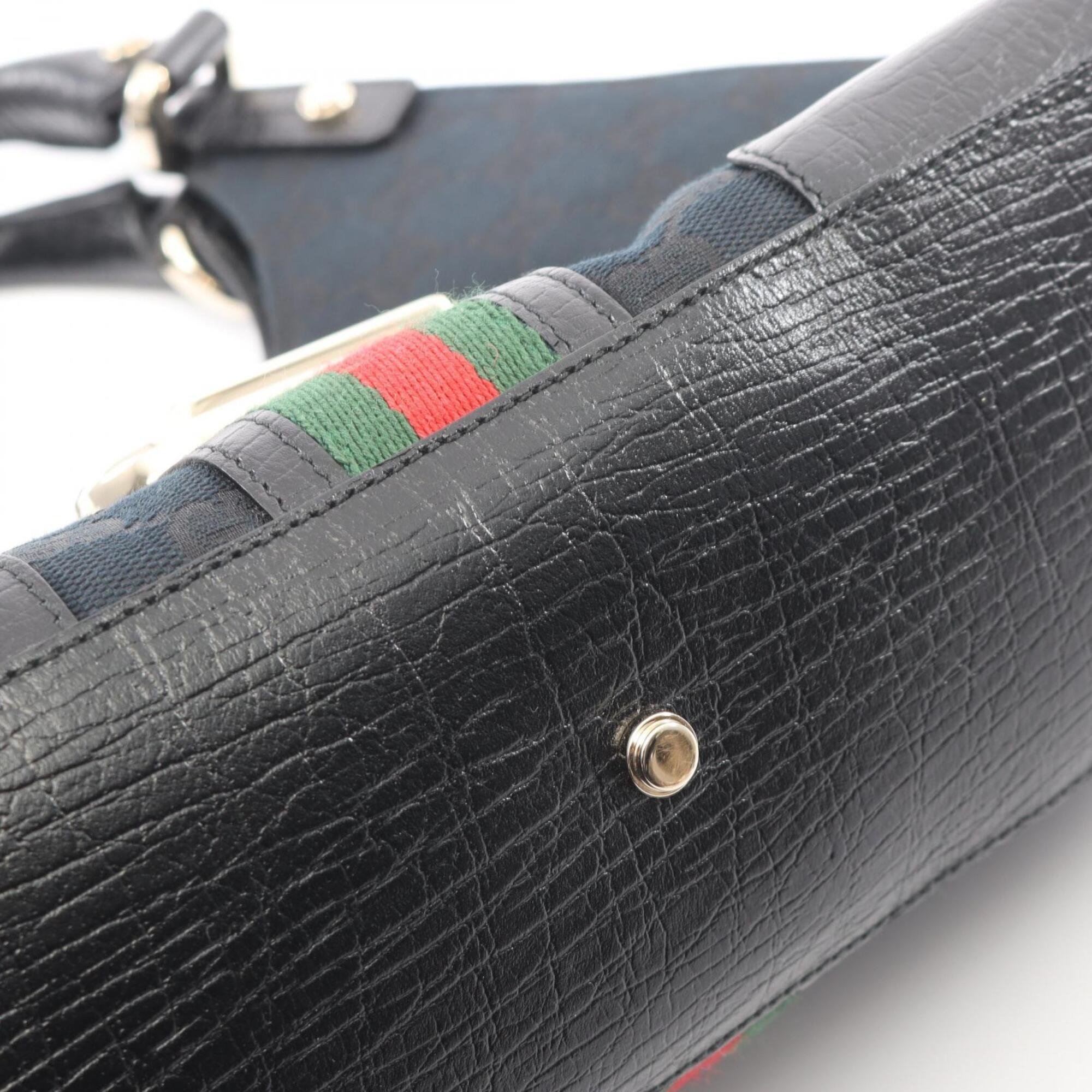 Gucci Black Multi-Color Canvas Leather Handbag (Pre-Owned)