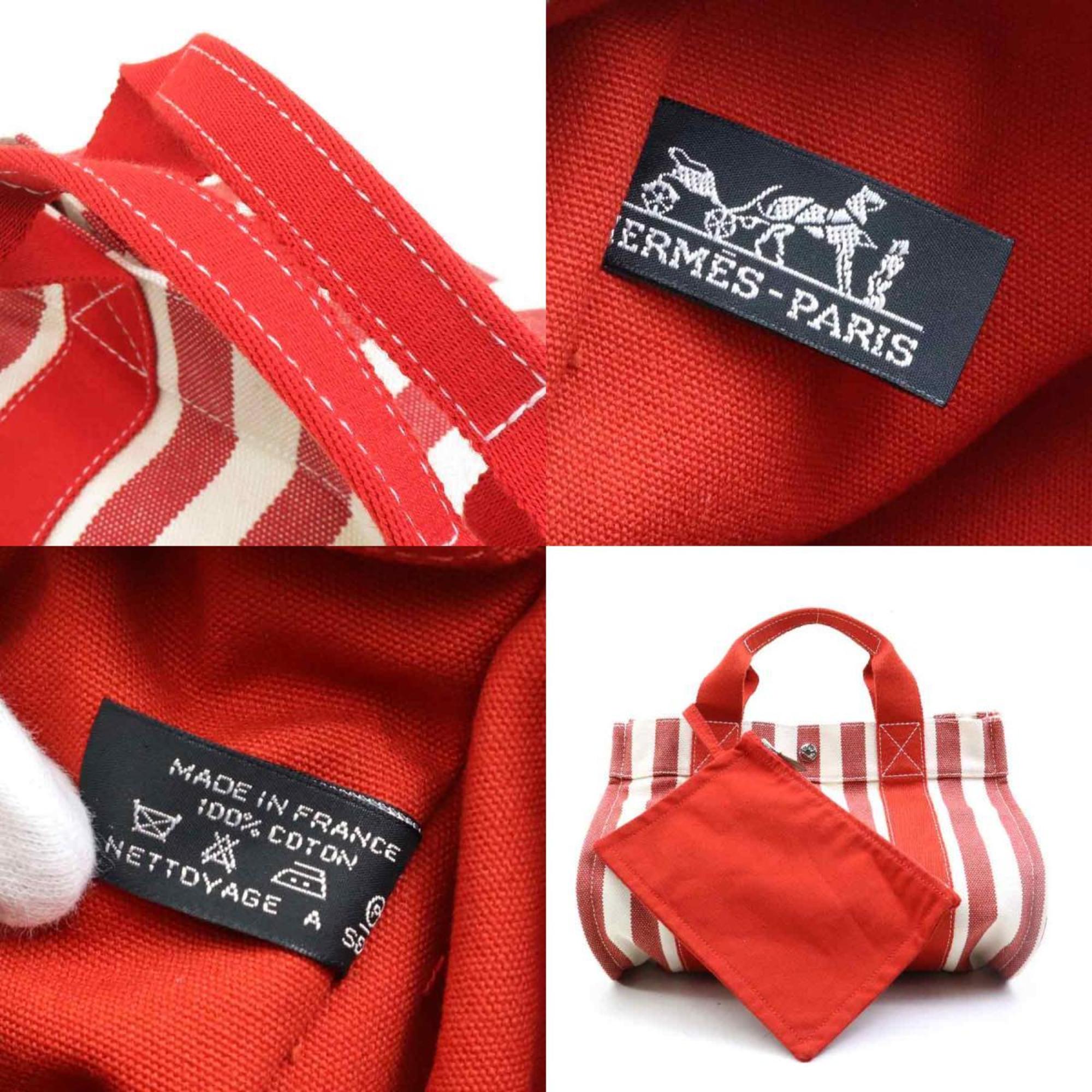 Hermes Ivory Red Color Cotton Handbag Tote Bag (Pre-Owned)