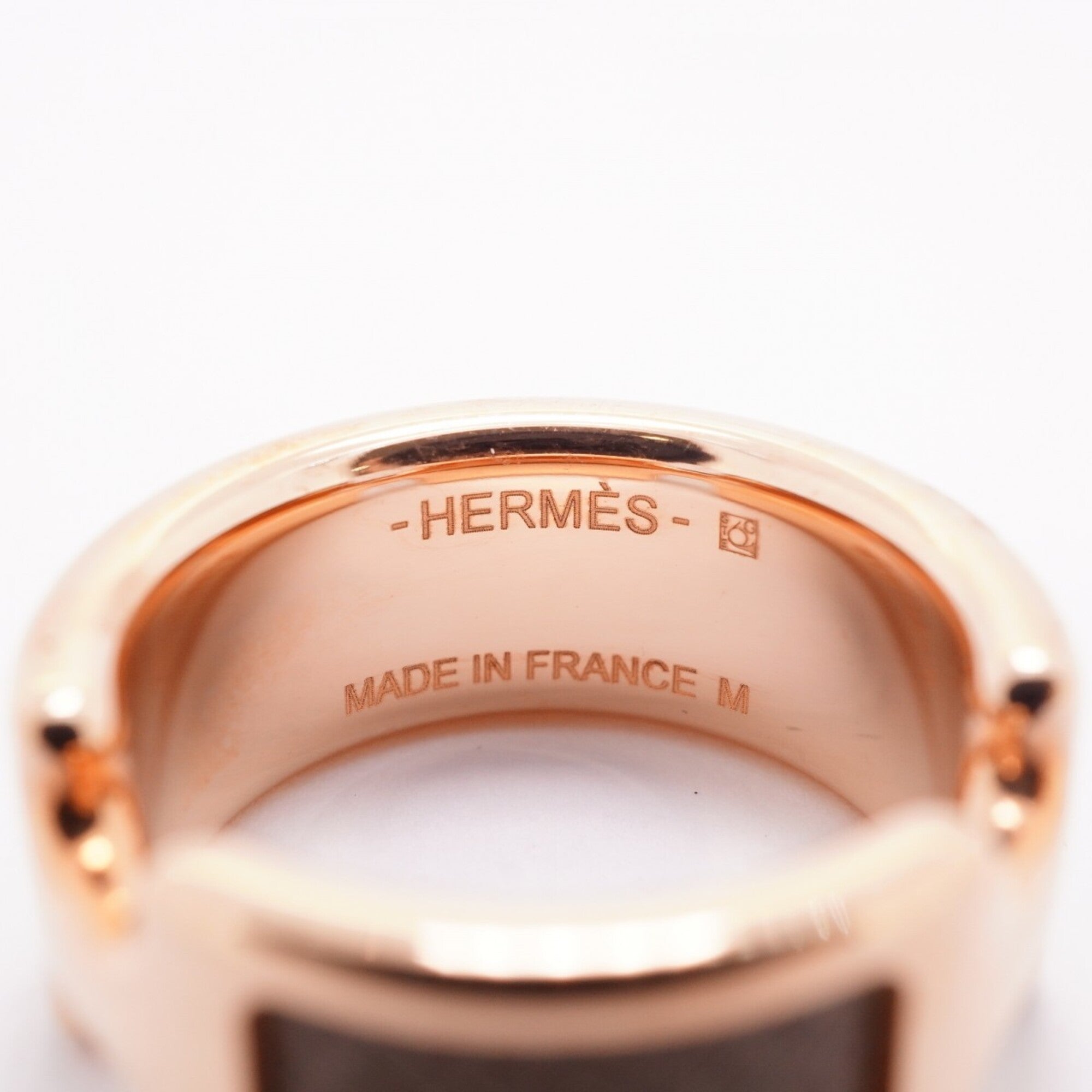 Hermes Pink Gold Brown Gold Plating Leather Band Ring (Pre-Owned)