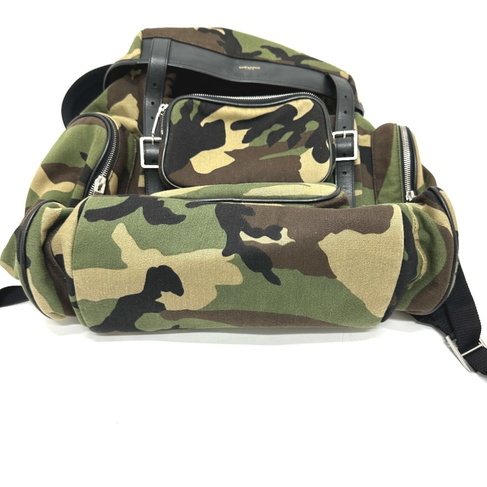 Yves Saint Laurent Camouflage Green Canvas Backpack (Pre-Owned)