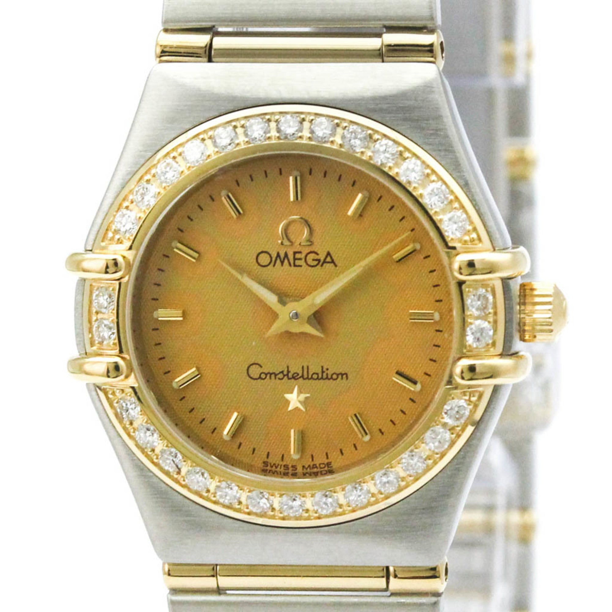 Omega Constellation Quartz Watch Stainless Steel And Yellow Gold With Diamond Bezel And Mother Of Pearl Watch (Pre-Owned)