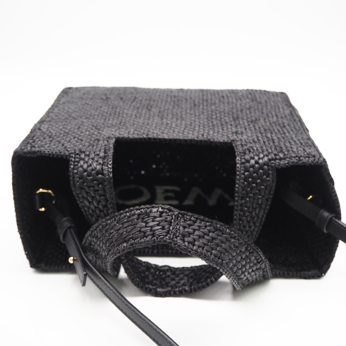 Loewe Black White Raffia Leather Handbag (Pre-Owned)