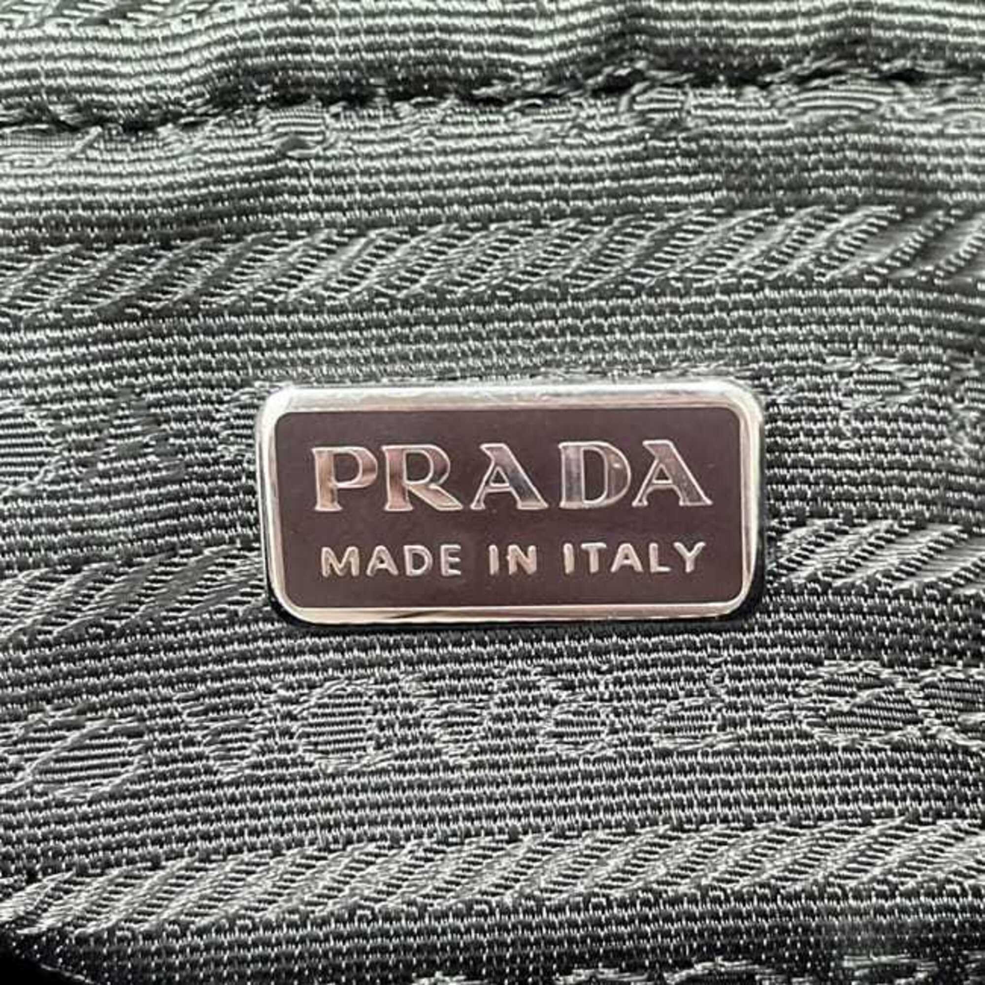 Prada Brown Orange Canvas Leather Handbag (Pre-Owned)